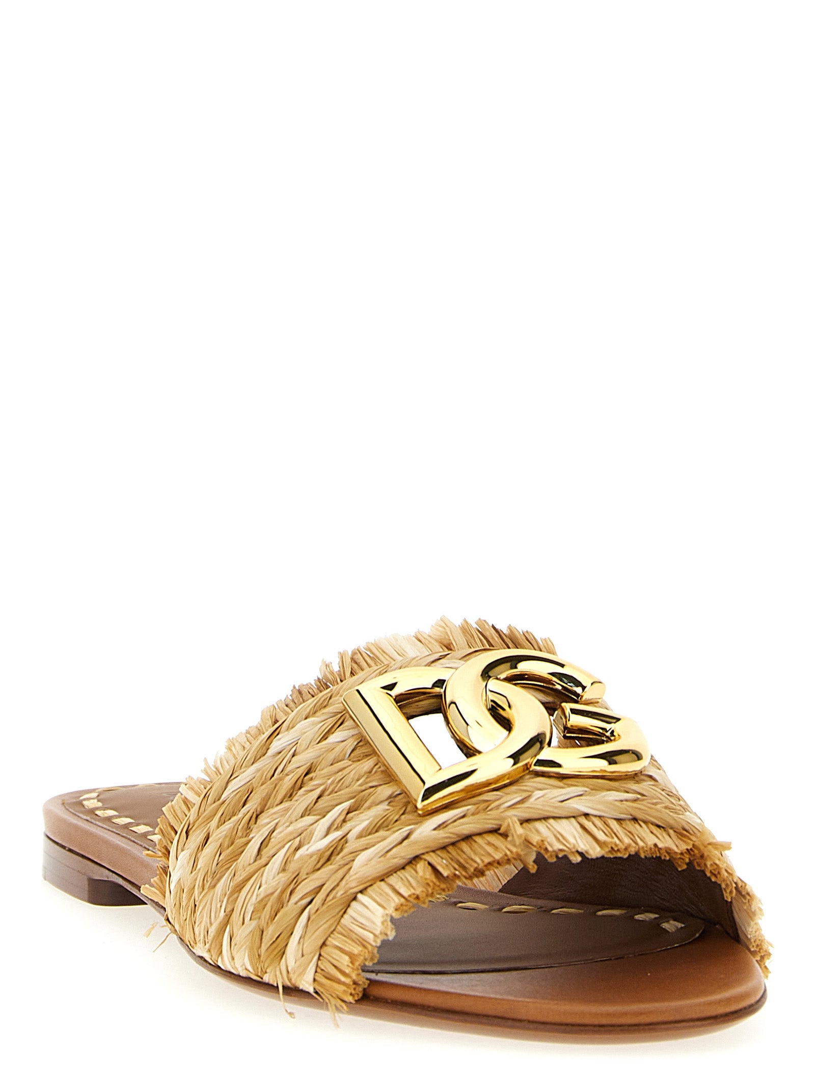 Dolce & Gabbana Brown Raffia Slides Dolce & Gabbana