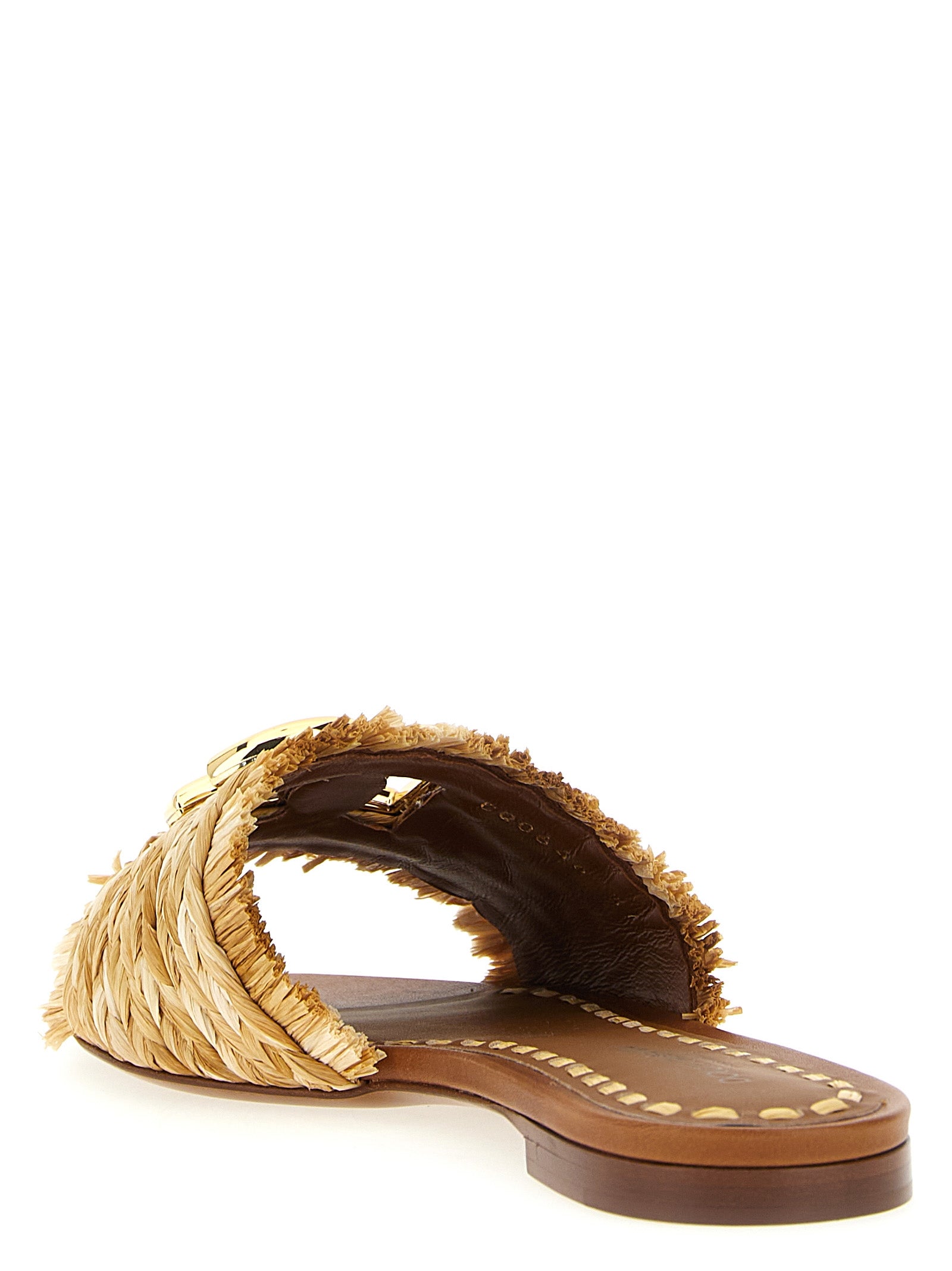 Dolce & Gabbana Brown Raffia Slides Dolce & Gabbana