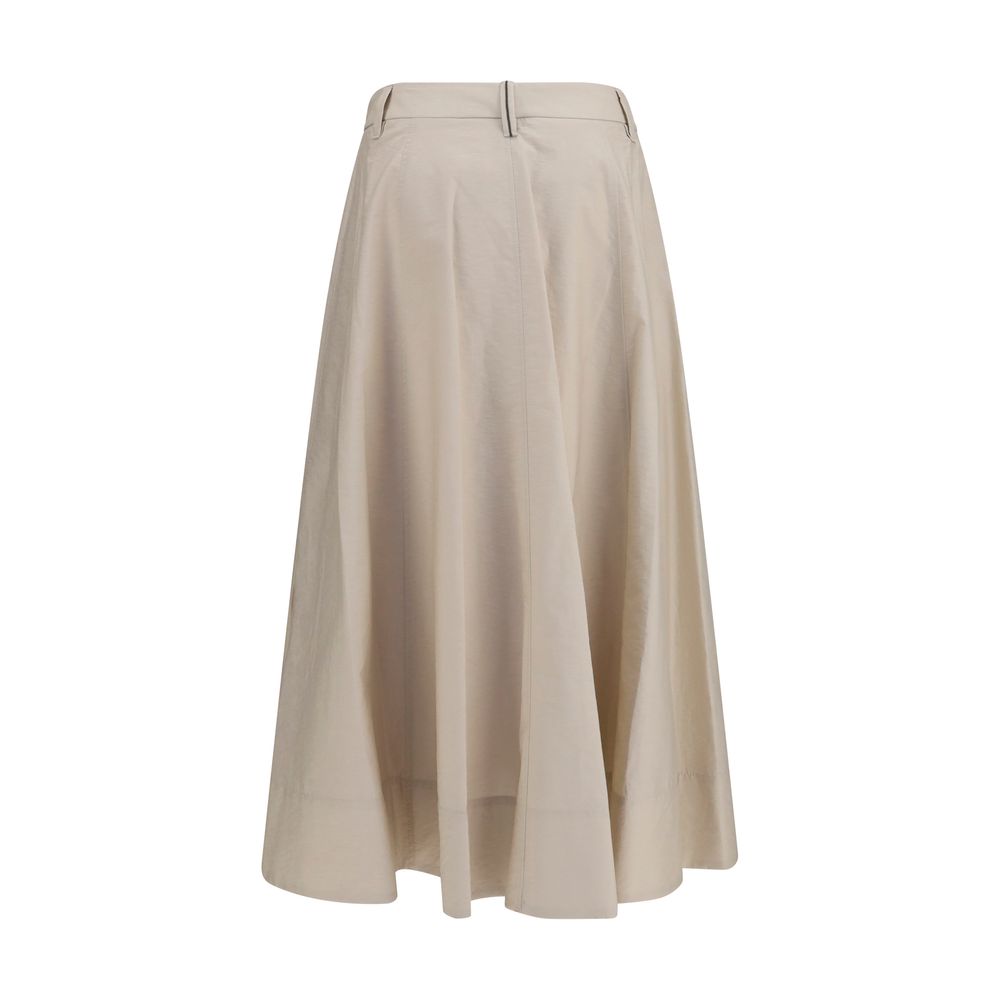 Brunello Cucinelli Beige Cotton Midi Skirt Brunello Cucinelli