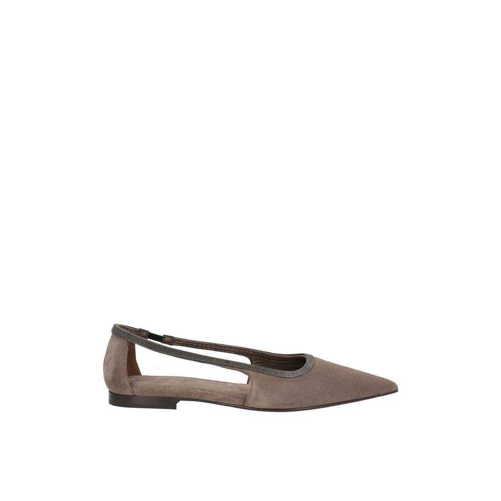 Brunello Cucinelli Gray Leather Ballet Flats Brunello Cucinelli