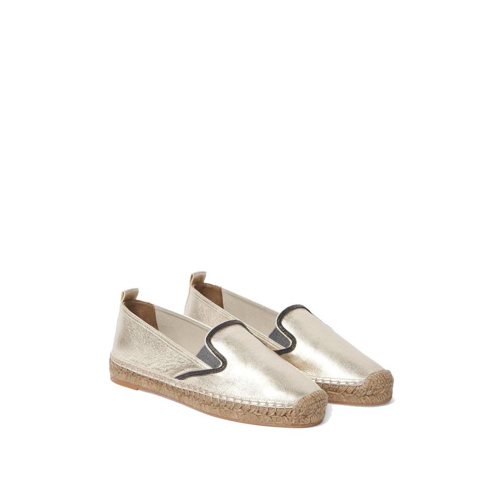Brunello Cucinelli Gold Leather Espadrilles Brunello Cucinelli