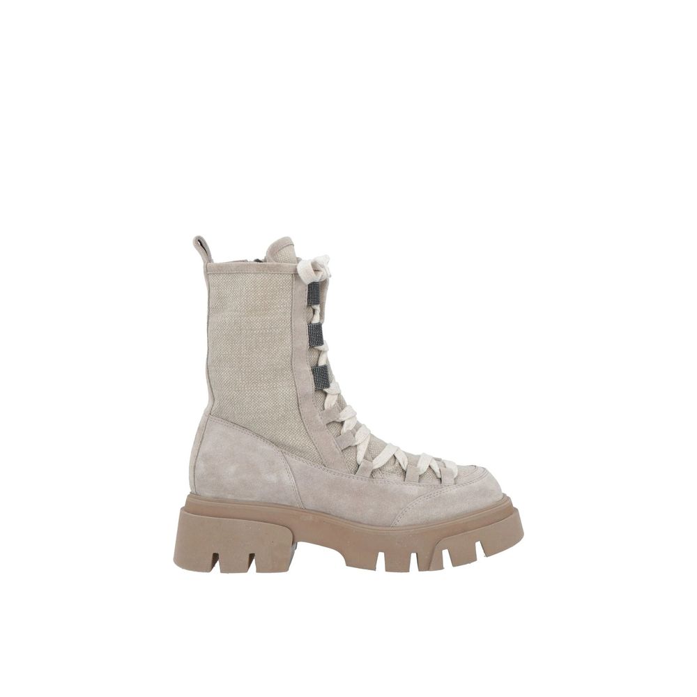 Brunello Cucinelli Beige Leather Lace-Up Boots Brunello Cucinelli