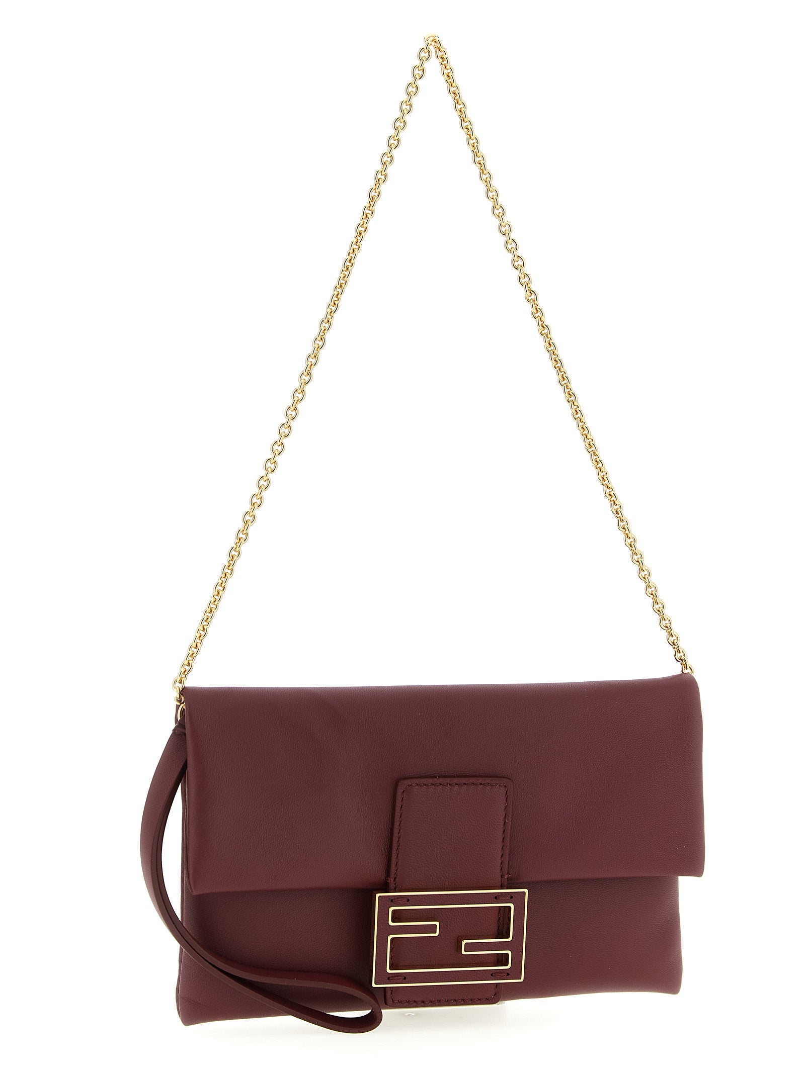 Fendi Bordeaux Lamb Leather Clutch Bag Fendi