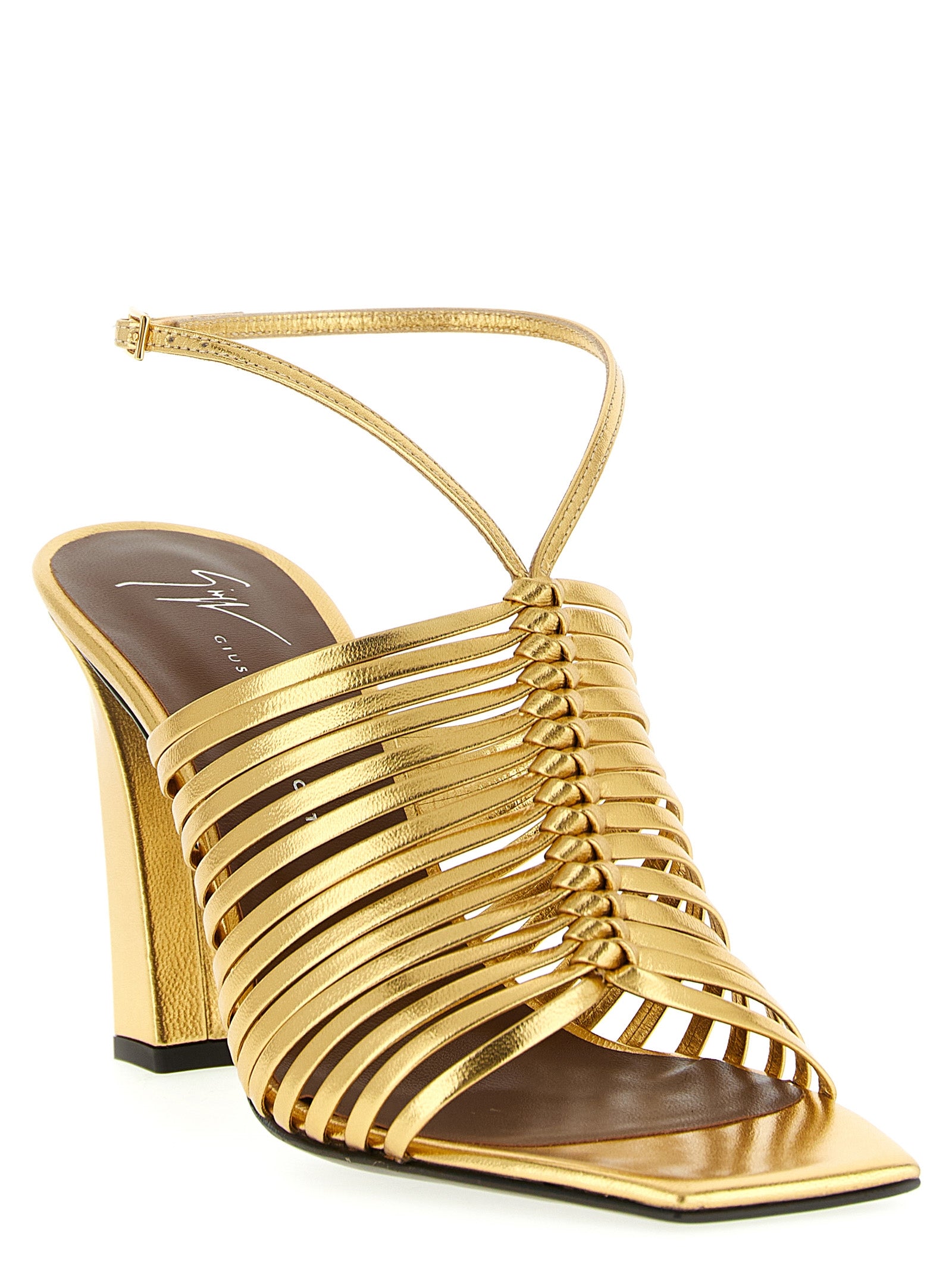 Giuseppe Zanotti Gold Calfskin Stiletto Heel Sandals