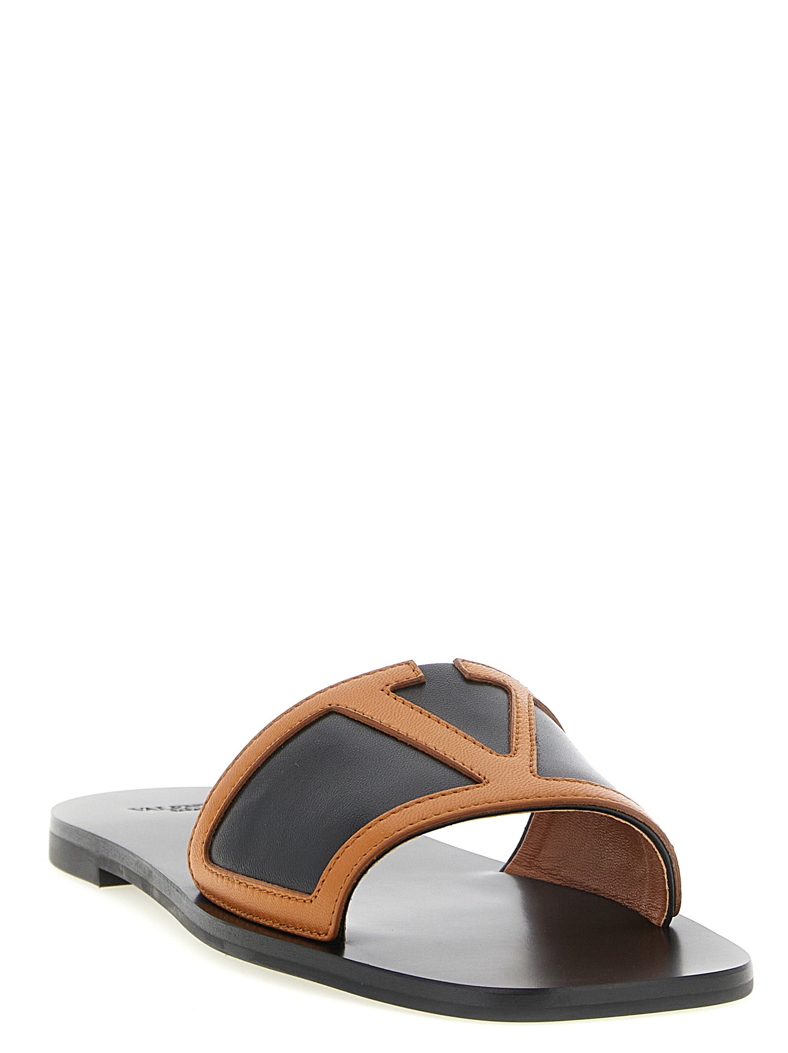 Valentino Garavani Brown Lamb Leather Slides Valentino Garavani