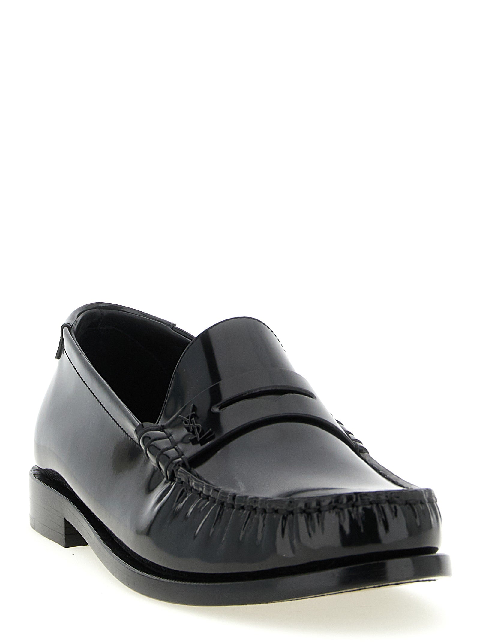 Saint Laurent Black Calfskin Slip-On Loafers Saint Laurent