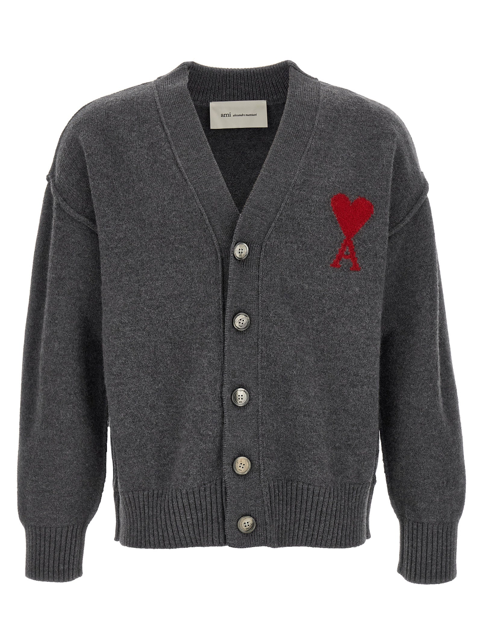 Ami Paris Gray Wool Cardigan Ami Paris