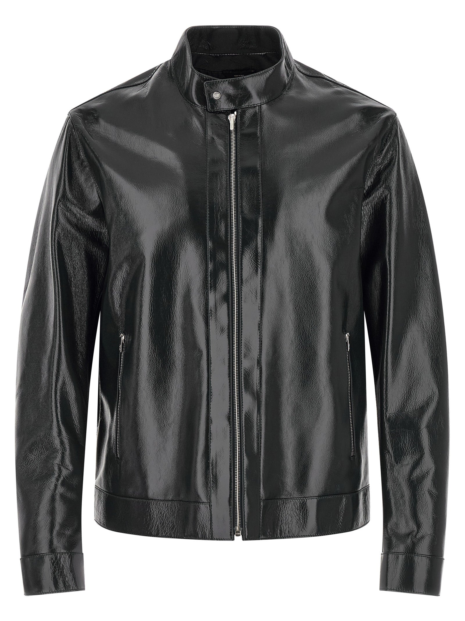 Fendi Blue Lamb Leather Leather Jacket Fendi