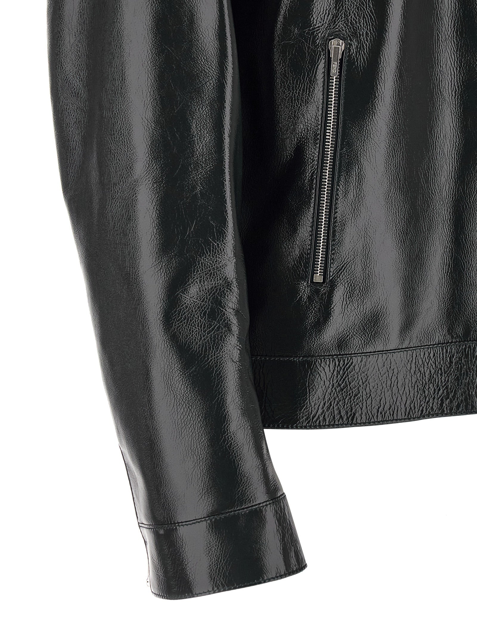 Fendi Blue Lamb Leather Leather Jacket Fendi