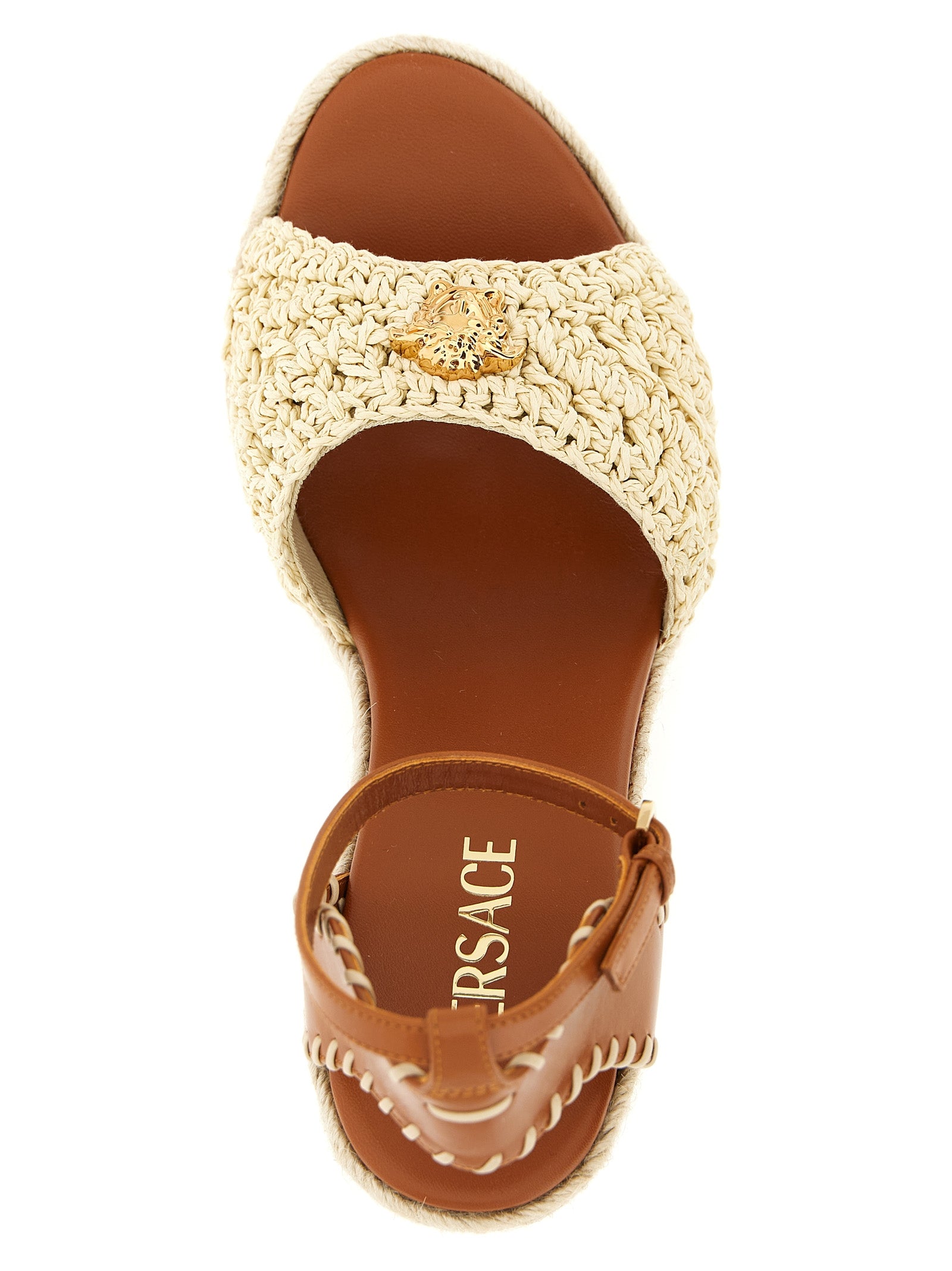 Versace Beige Lamb Leather Wedge Sandals Versace