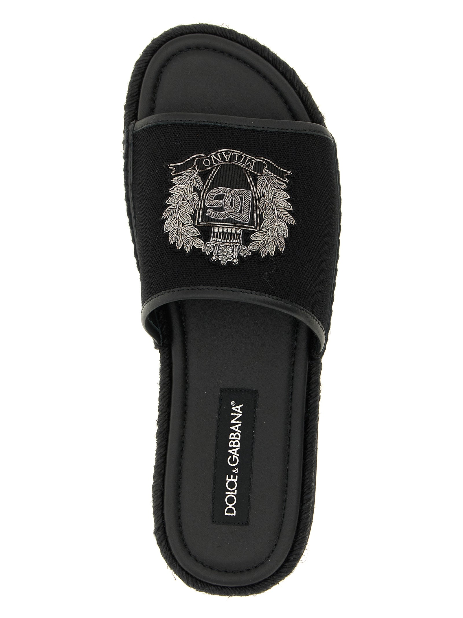 Dolce & Gabbana Black Cotton Slides Dolce & Gabbana