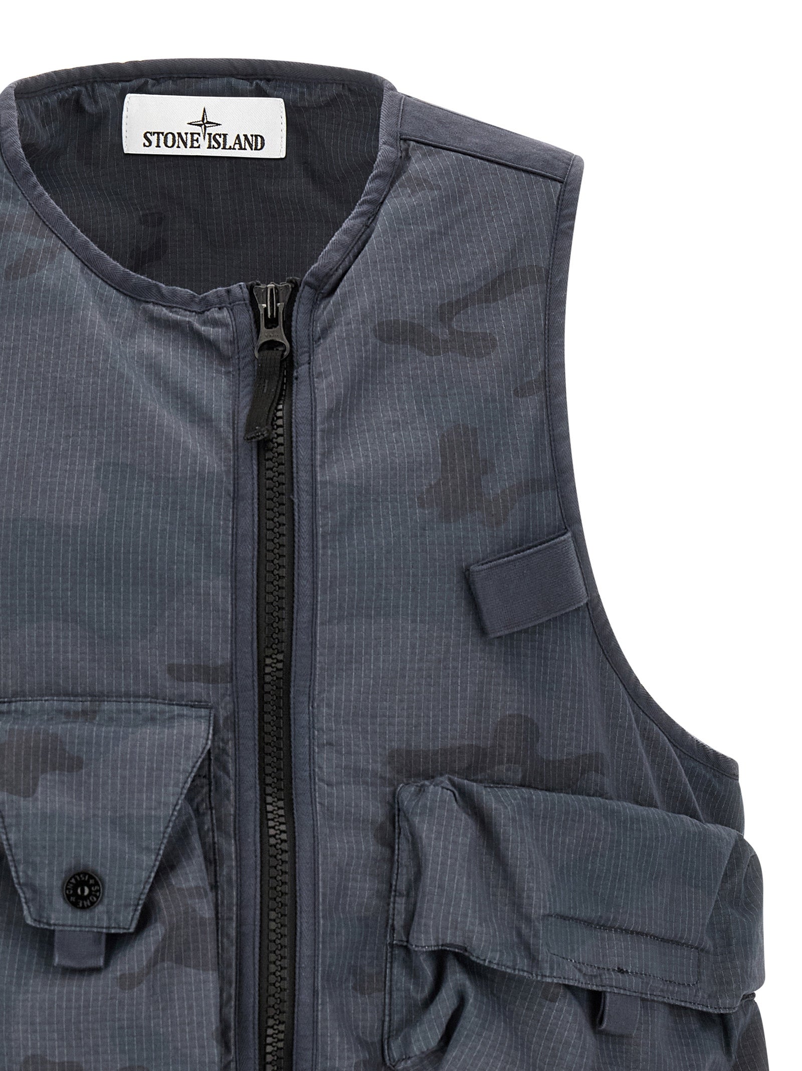 Stone Island Blue Cotton Sleeveless Jacket Stone Island
