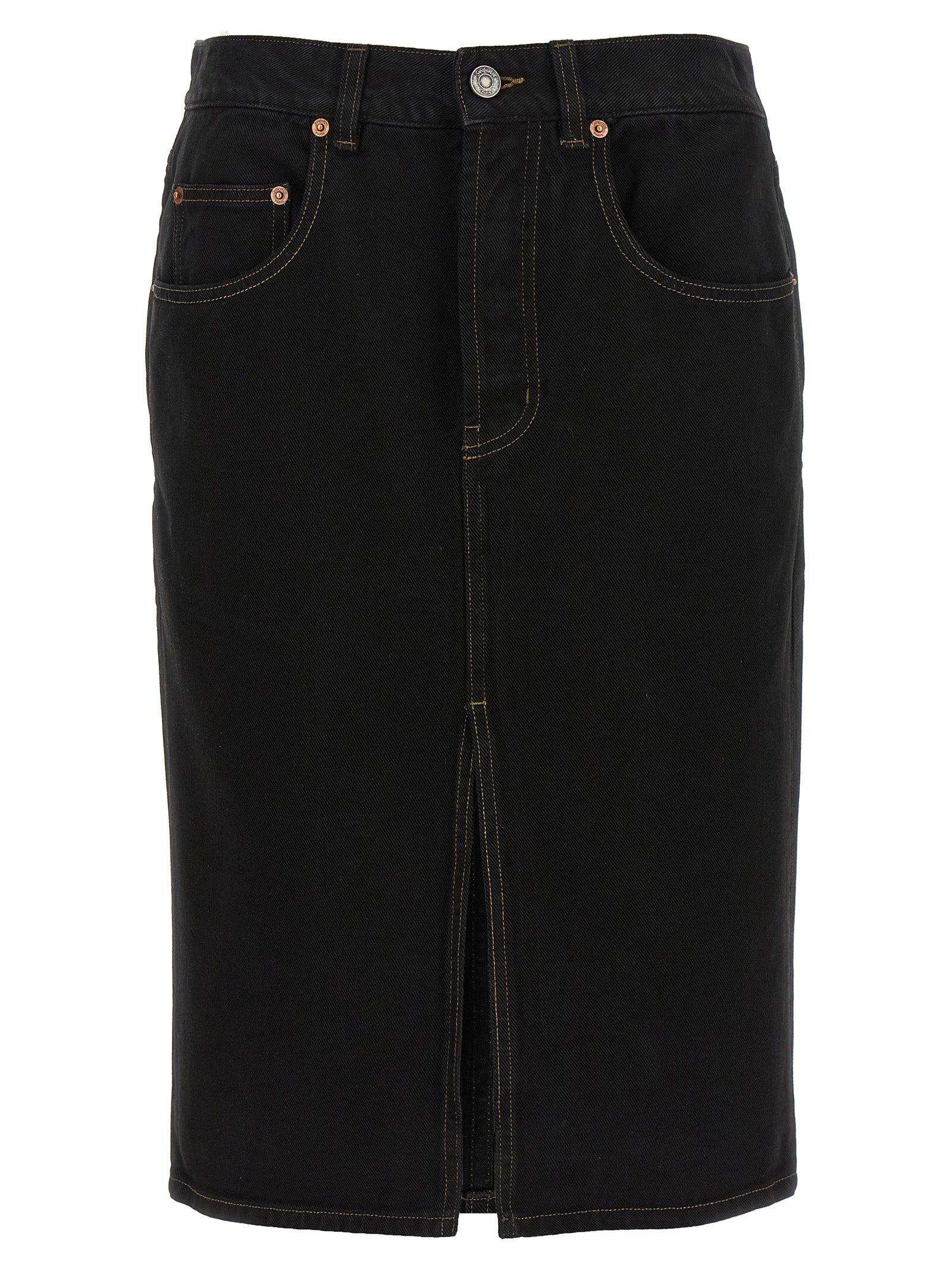 Saint Laurent Black Cotton Midi Skirt Saint Laurent