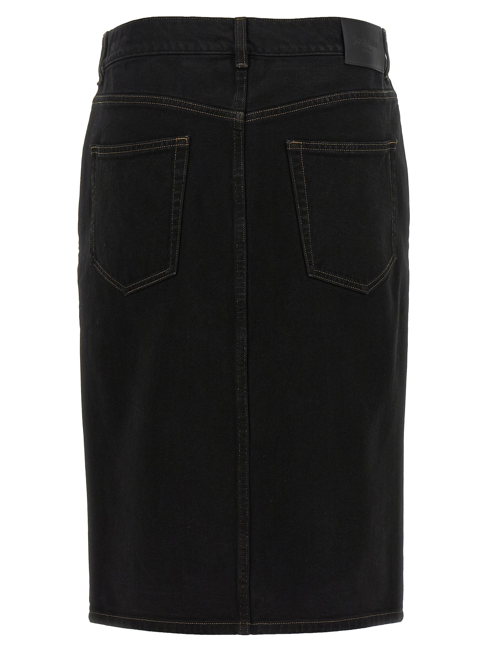 Saint Laurent Black Cotton Midi Skirt Saint Laurent