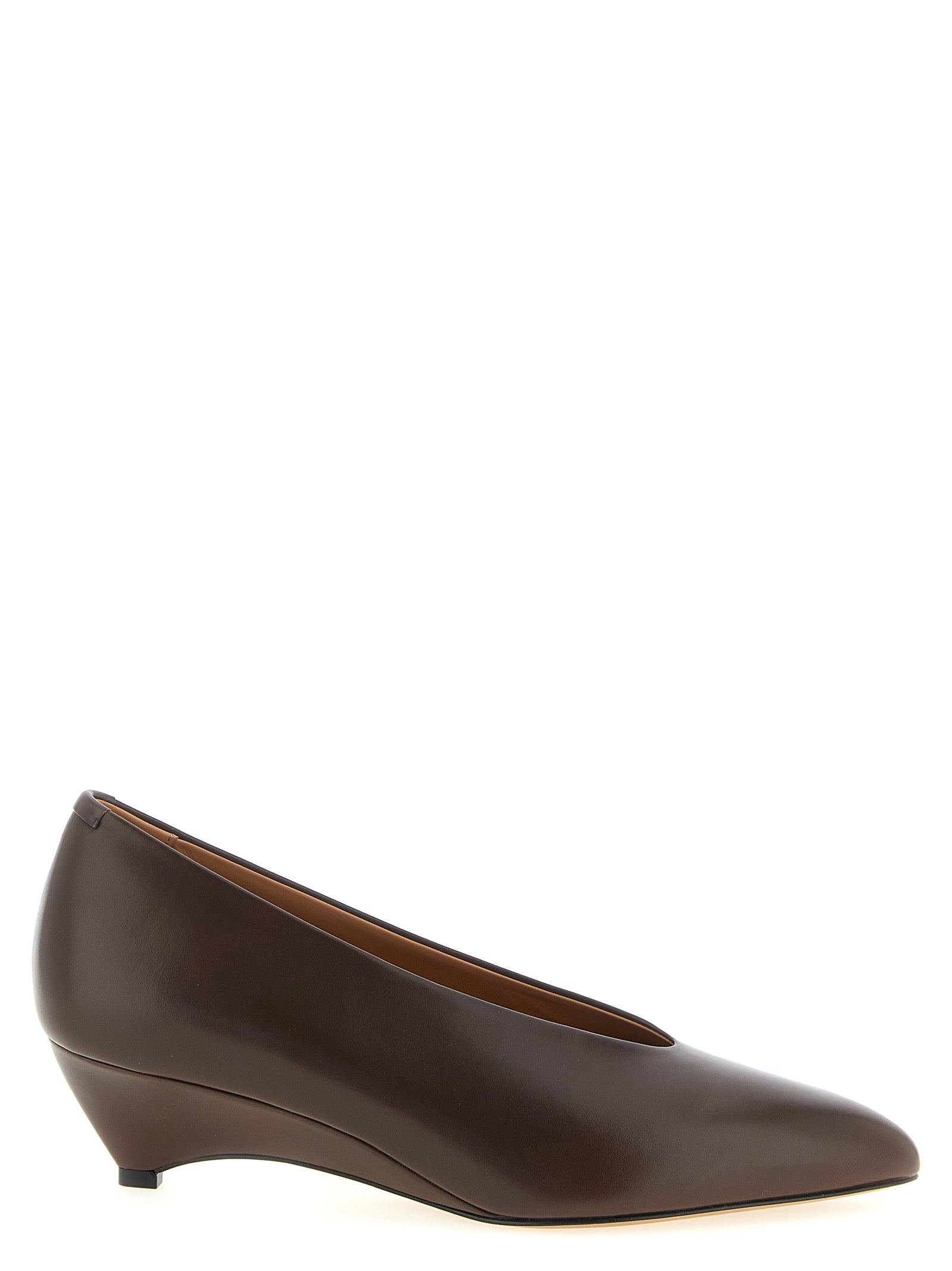 Jil Sander Brown Calfskin Mid Heel Pumps Jil Sander