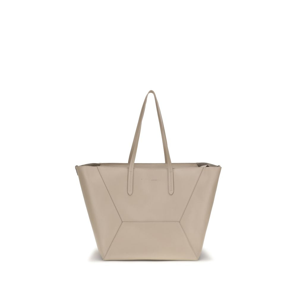 Brunello Cucinelli Beige Calf Leather Bos Taurus Shoulder Bag Brunello Cucinelli
