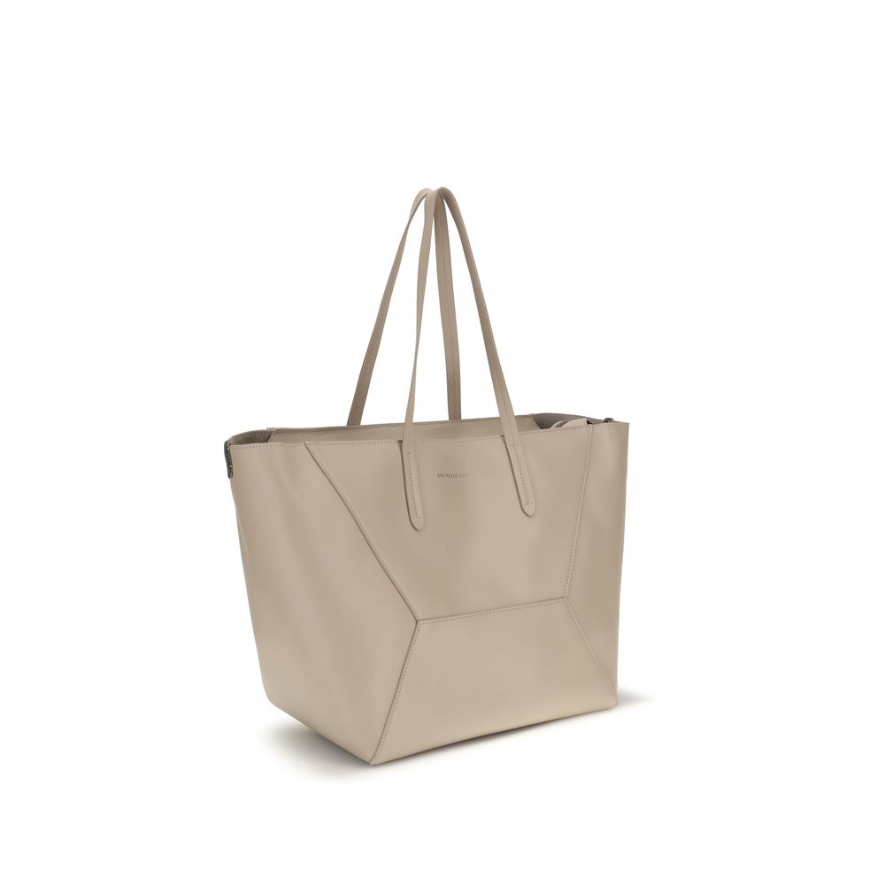 Brunello Cucinelli Beige Calf Leather Bos Taurus Shoulder Bag Brunello Cucinelli