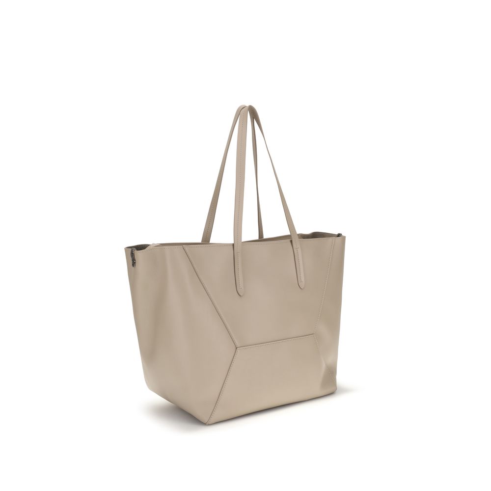 Brunello Cucinelli Beige Calf Leather Bos Taurus Shoulder Bag Brunello Cucinelli