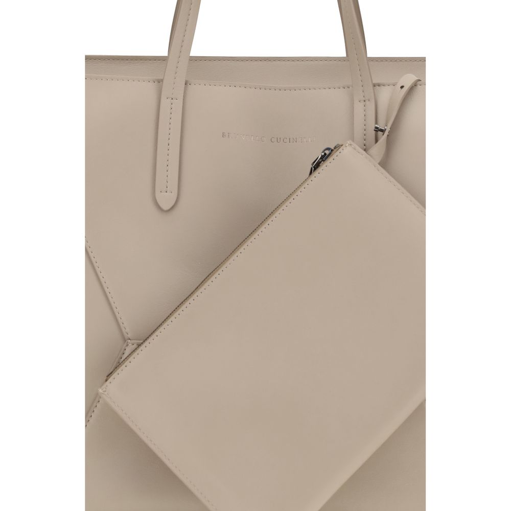 Brunello Cucinelli Beige Calf Leather Bos Taurus Shoulder Bag Brunello Cucinelli