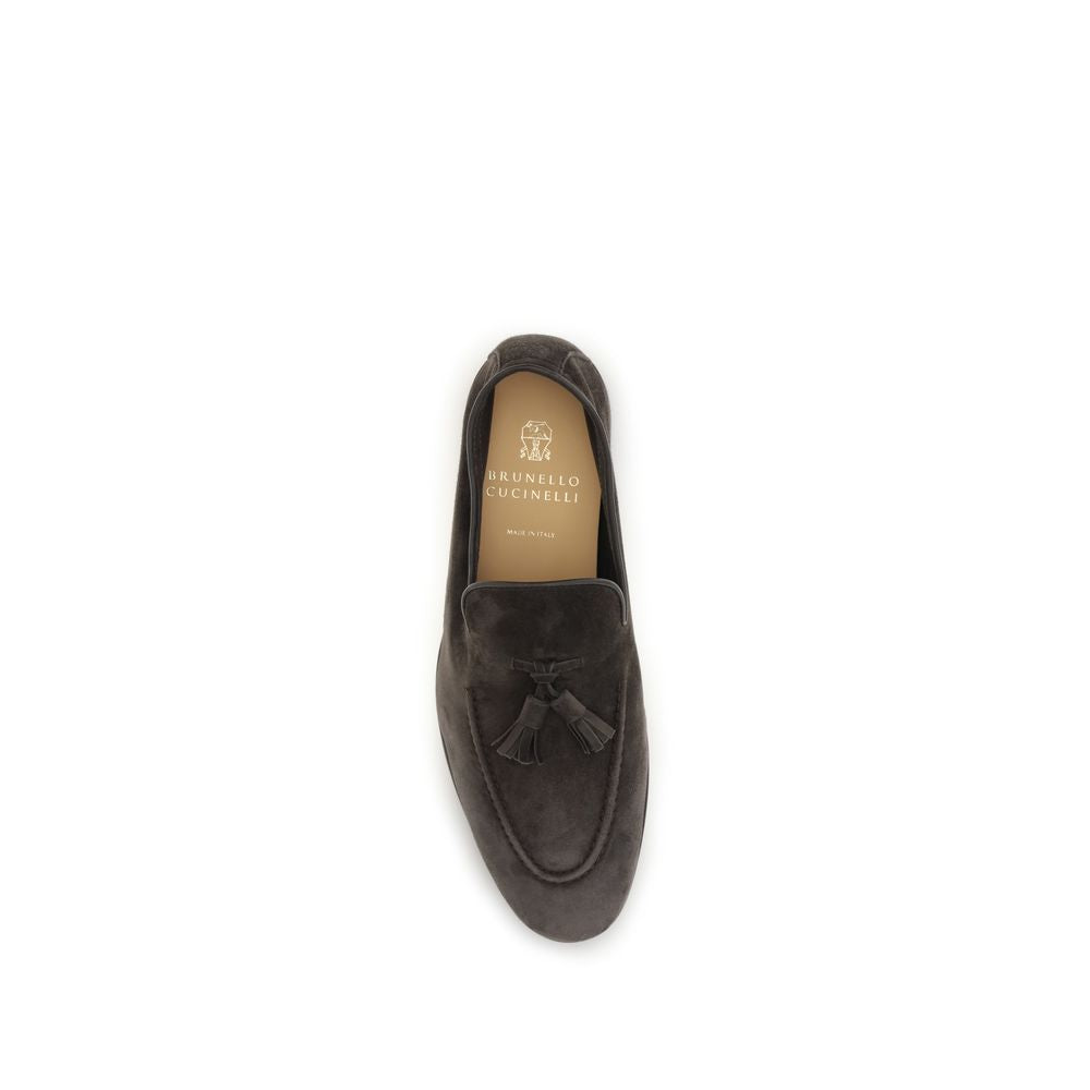 Brunello Cucinelli Beige Calf Leather Bos Taurus Slip-On Loafers Brunello Cucinelli