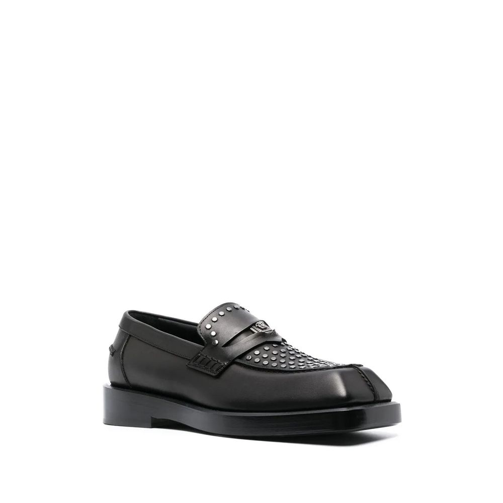 Versace Black Leather Slip-On Loafers Versace