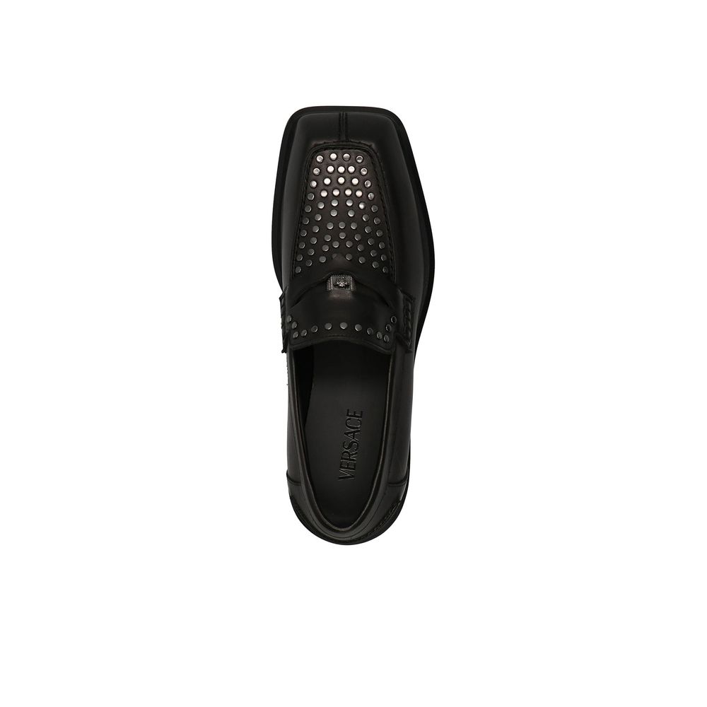 Versace Black Leather Slip-On Loafers Versace