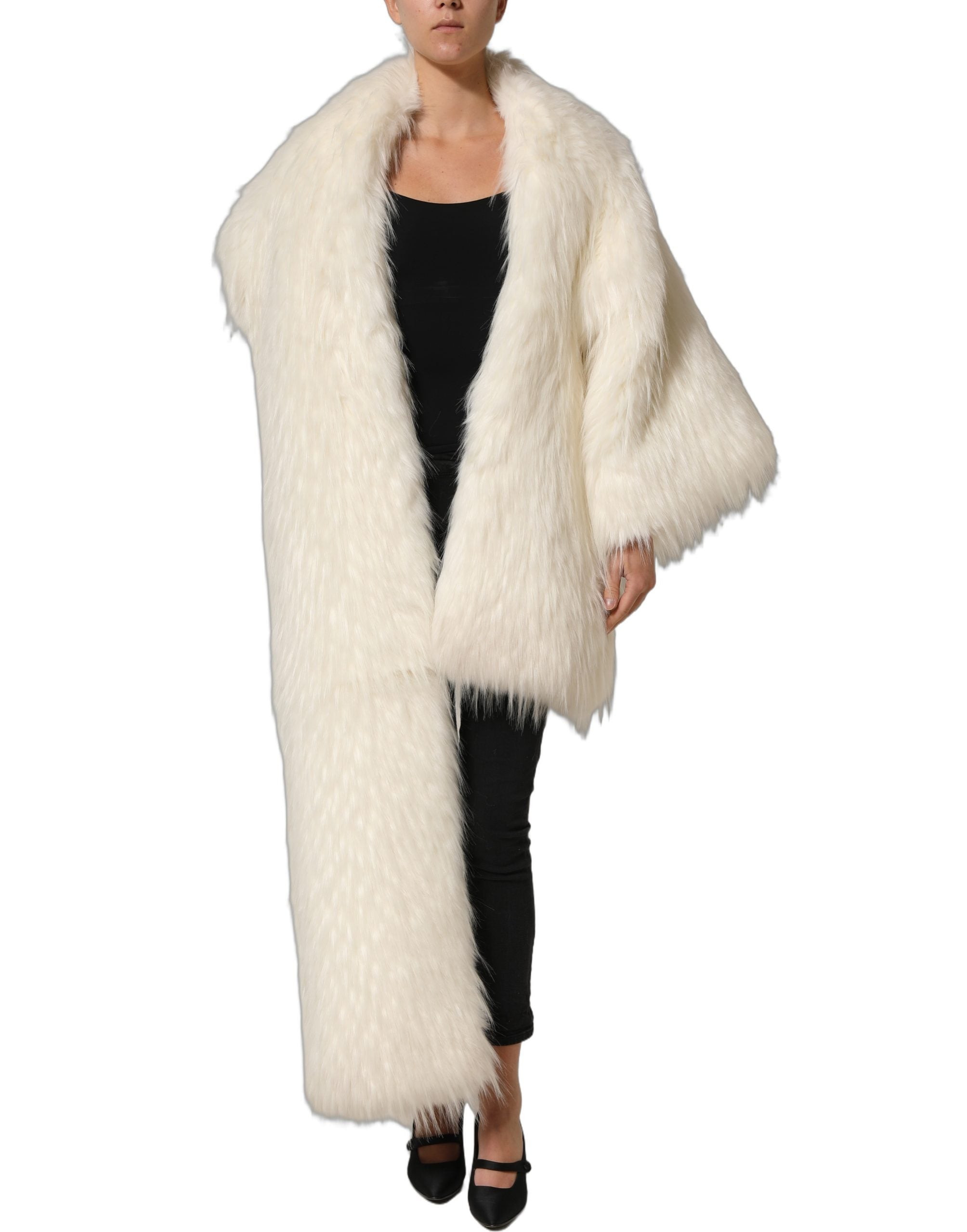 Dolce & Gabbana White Faux Fur Long Sleeves Coat Jacket Dolce & Gabbana