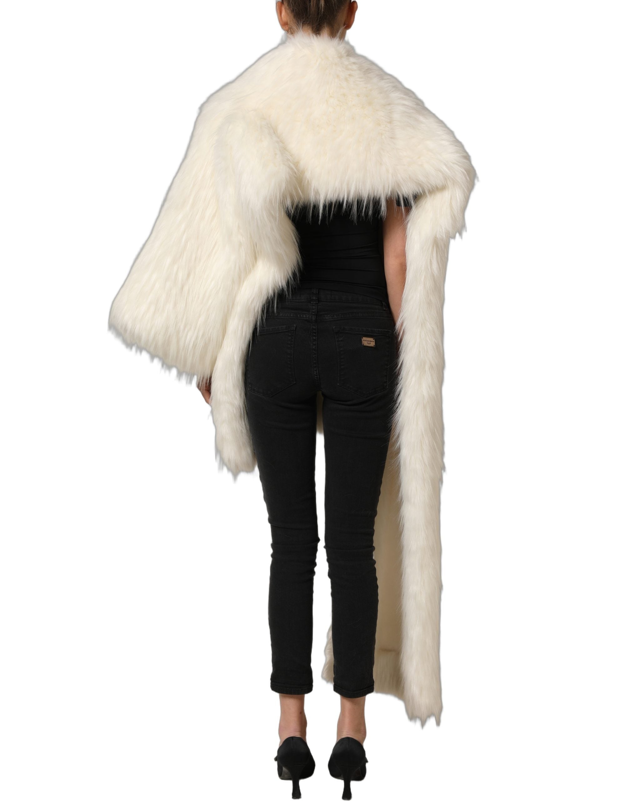 Dolce & Gabbana White Faux Fur Long Sleeves Coat Jacket Dolce & Gabbana