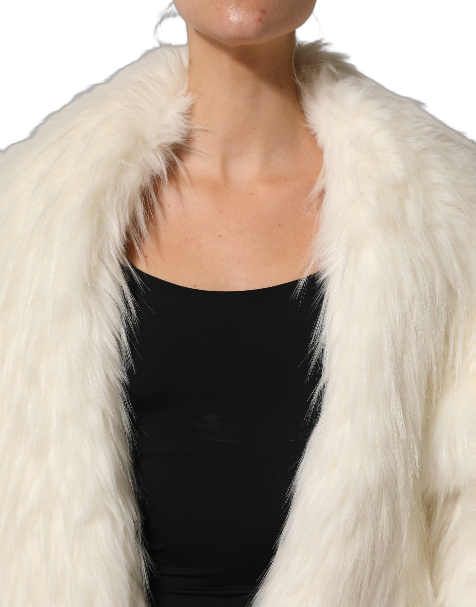 Dolce & Gabbana White Faux Fur Long Sleeves Coat Jacket Dolce & Gabbana