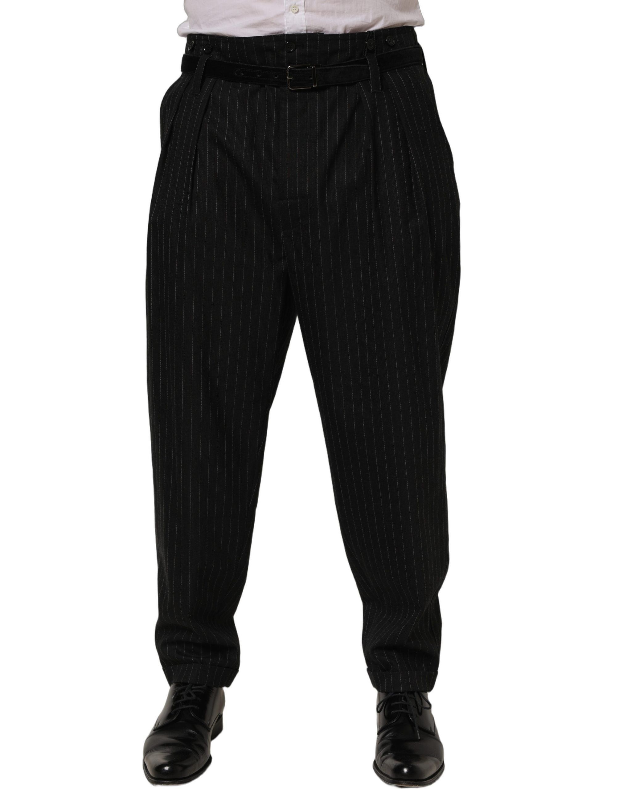 Dolce & Gabbana Black Pinstripe Wool Men Dress Trouser Pants Dolce & Gabbana