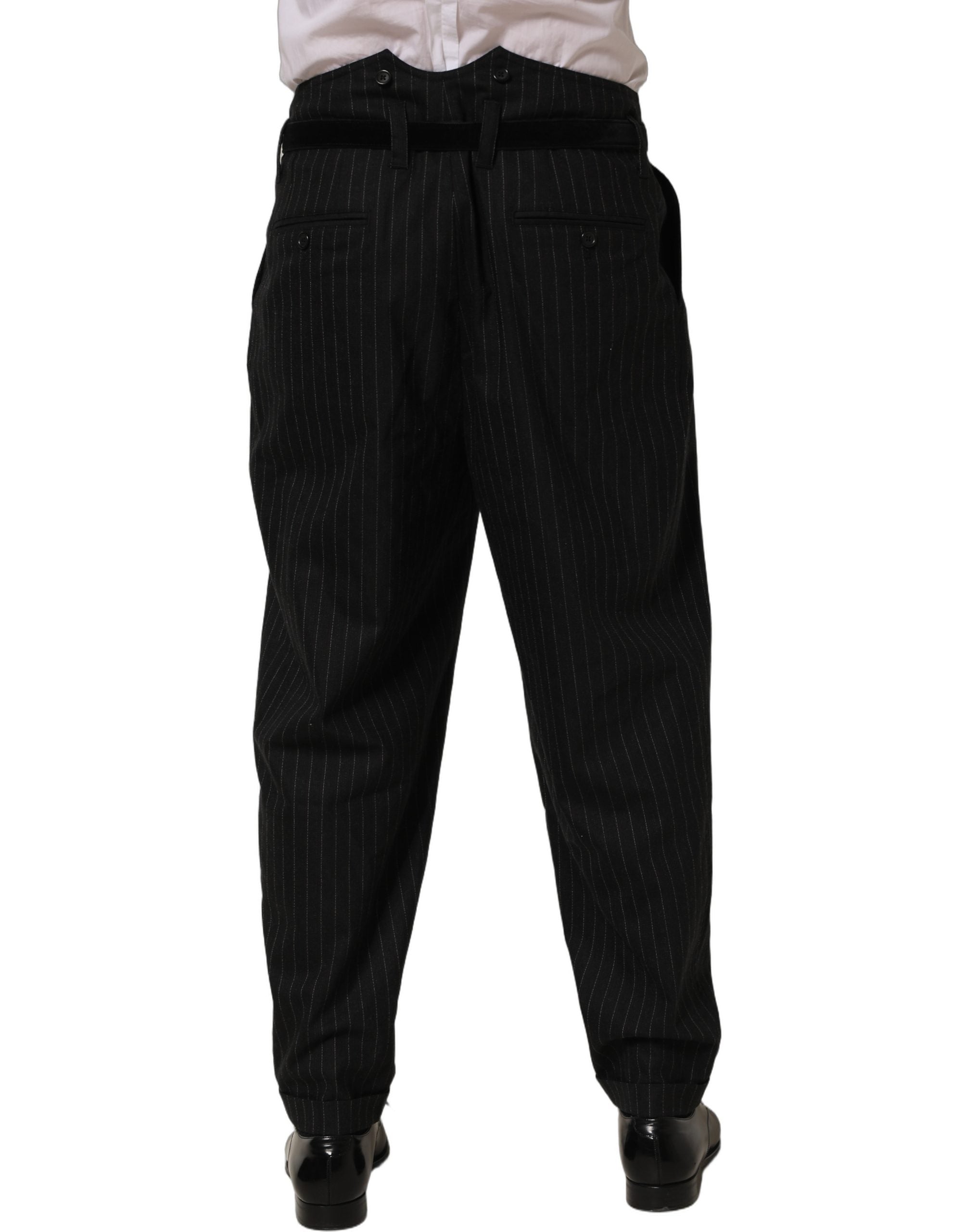 Dolce & Gabbana Black Pinstripe Wool Men Dress Trouser Pants Dolce & Gabbana