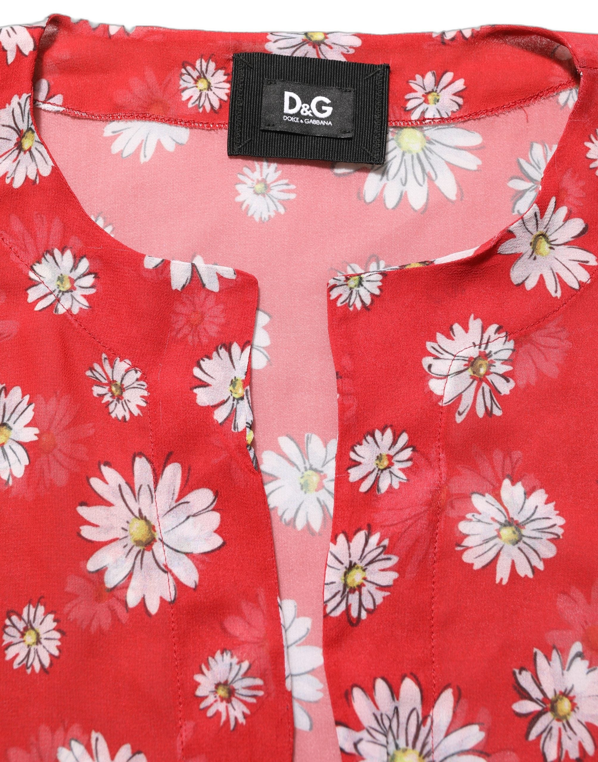 Dolce & Gabbana Red Floral V-neck Polyester Kaftan Blouse Top Dolce & Gabbana