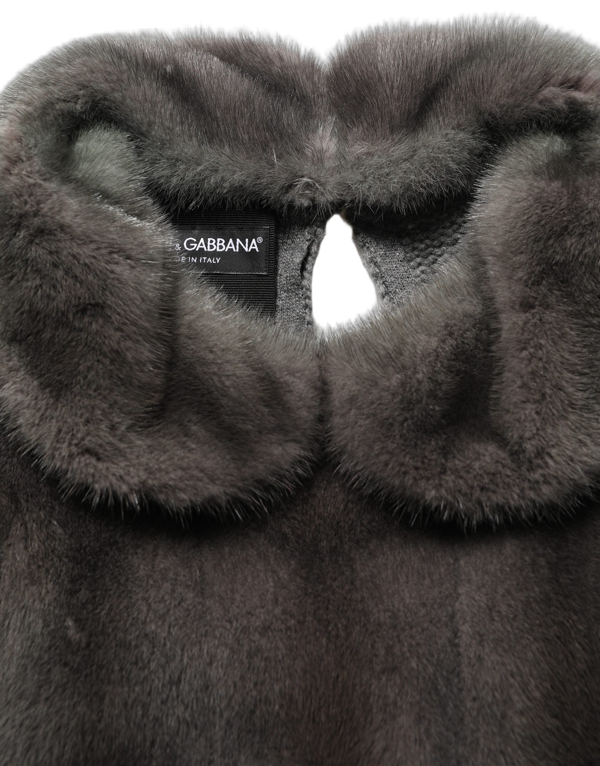 Dolce & Gabbana Dark Gray Mink Fur Round Collar Blouse Top Dolce & Gabbana