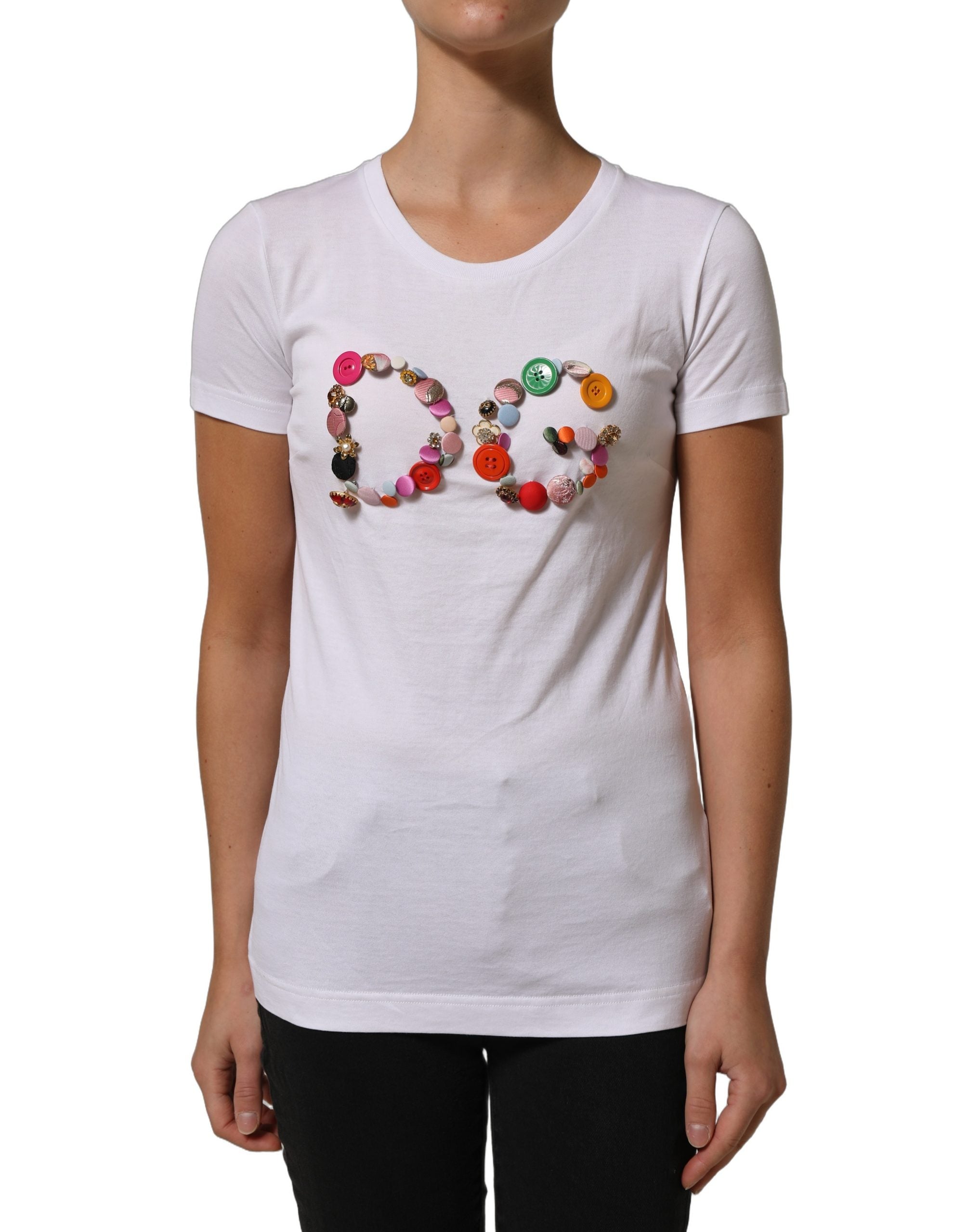 Dolce & Gabbana White DG Logo Embellished Round Neck T-shirt Dolce & Gabbana