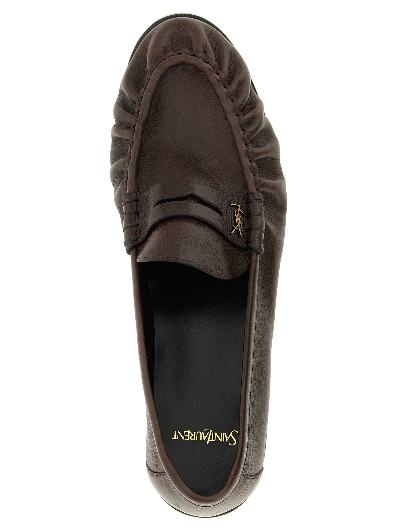 Saint Laurent Brown Calfskin Slip-On Loafers Saint Laurent