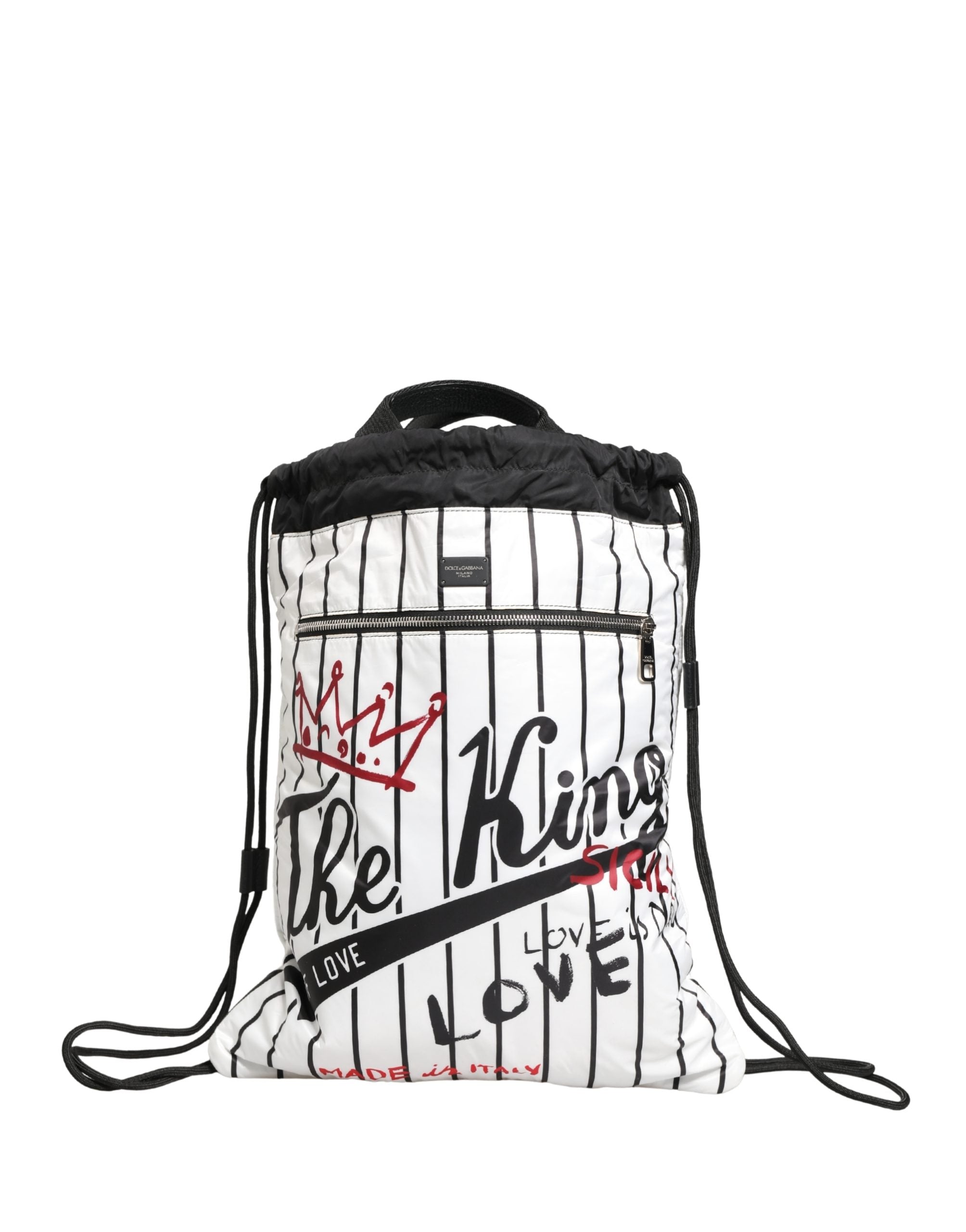 Dolce & Gabbana Black White Striped Polyester Drawstring Backpack Men Bag Dolce & Gabbana