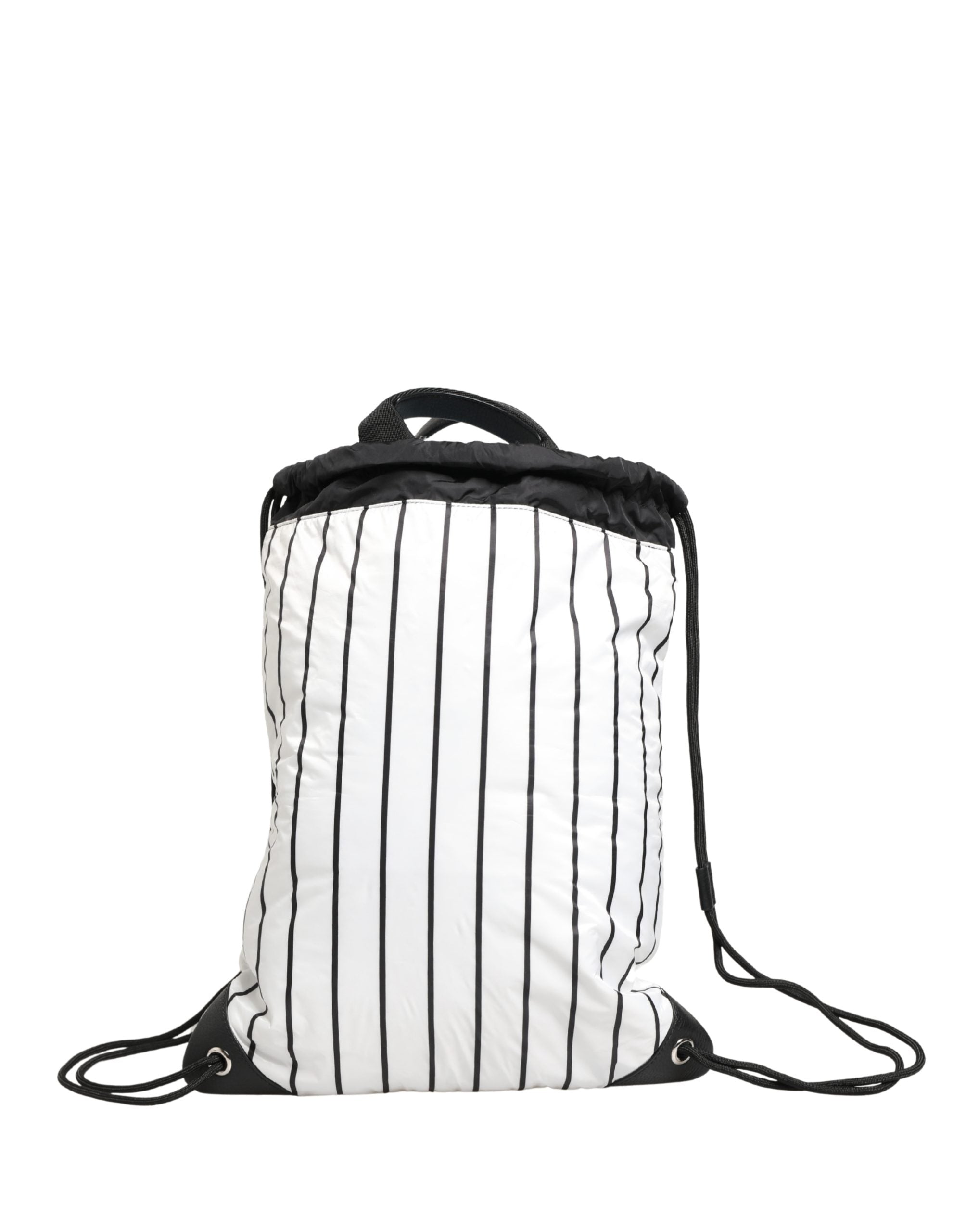 Dolce & Gabbana Black White Striped Polyester Drawstring Backpack Men Bag Dolce & Gabbana