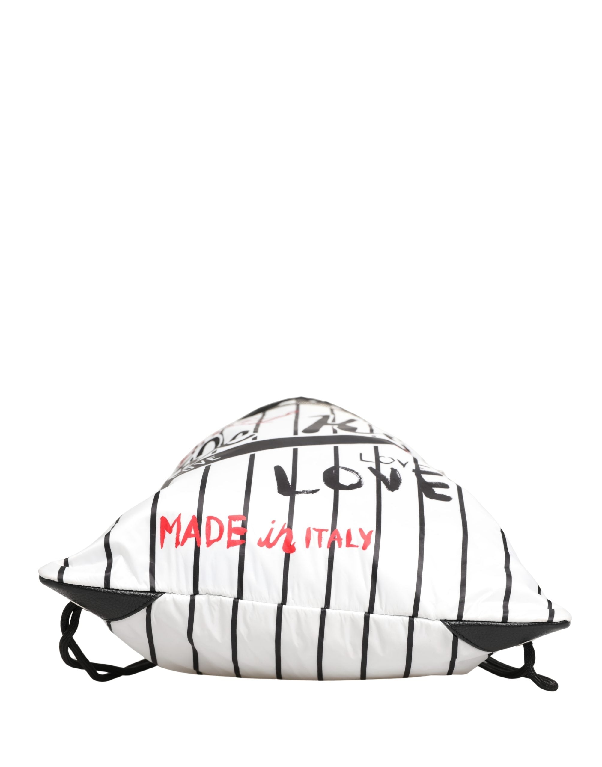Dolce & Gabbana Black White Striped Polyester Drawstring Backpack Men Bag Dolce & Gabbana