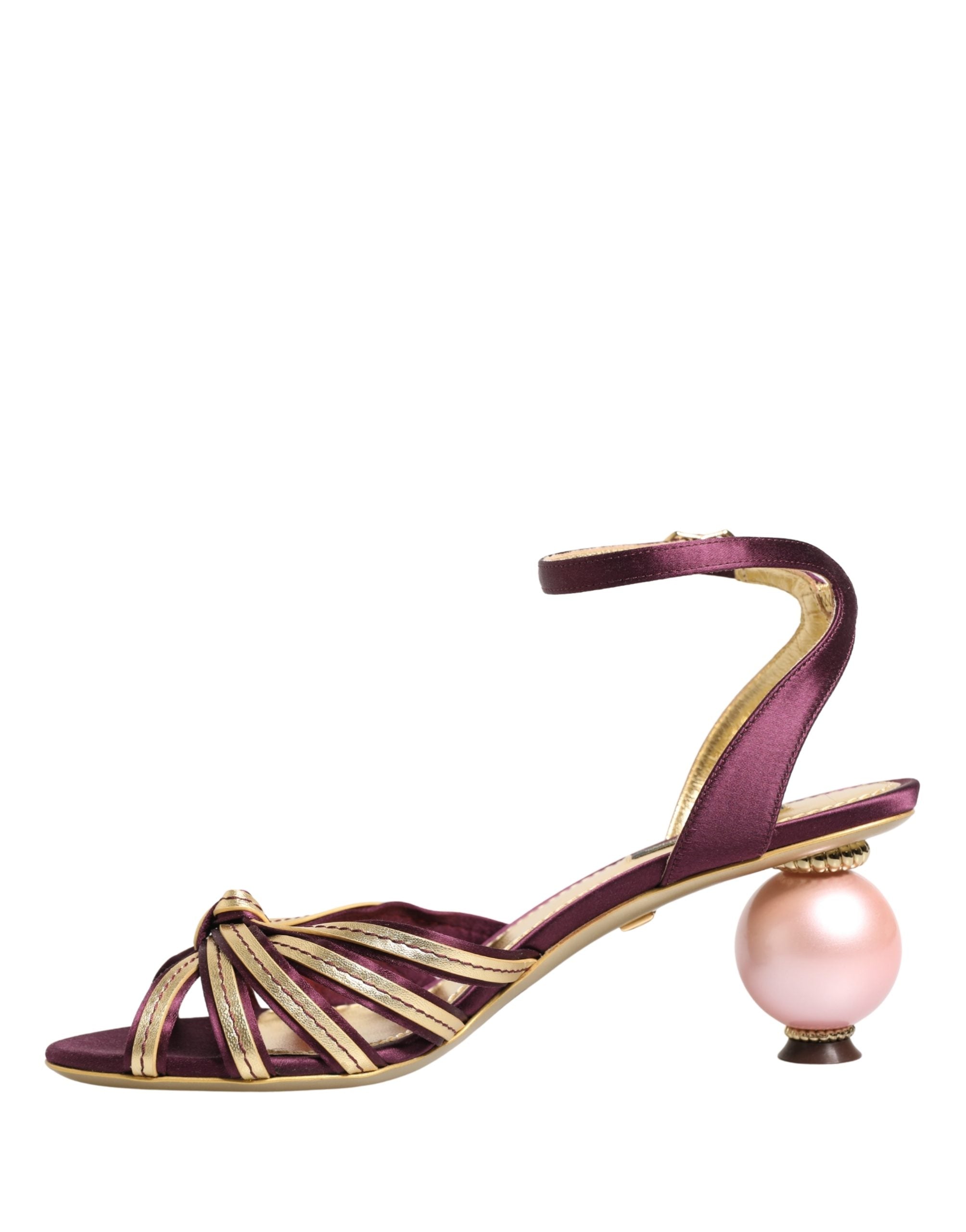 Dolce & Gabbana Purple Gold Keira Pearl Heels Sandals Shoes Dolce & Gabbana