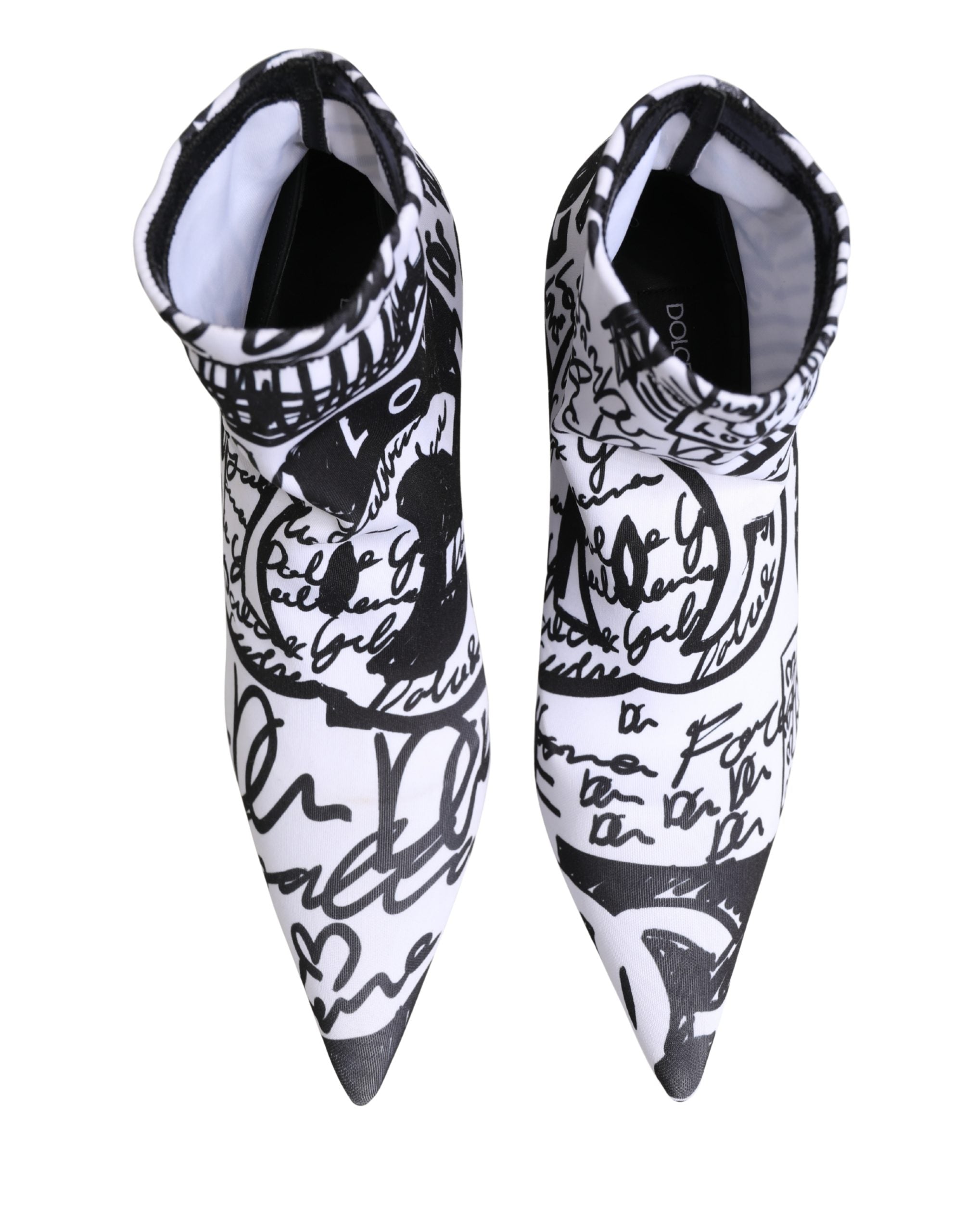 Dolce & Gabbana White Graffiti Stretch Ankle Boots Shoes Dolce & Gabbana