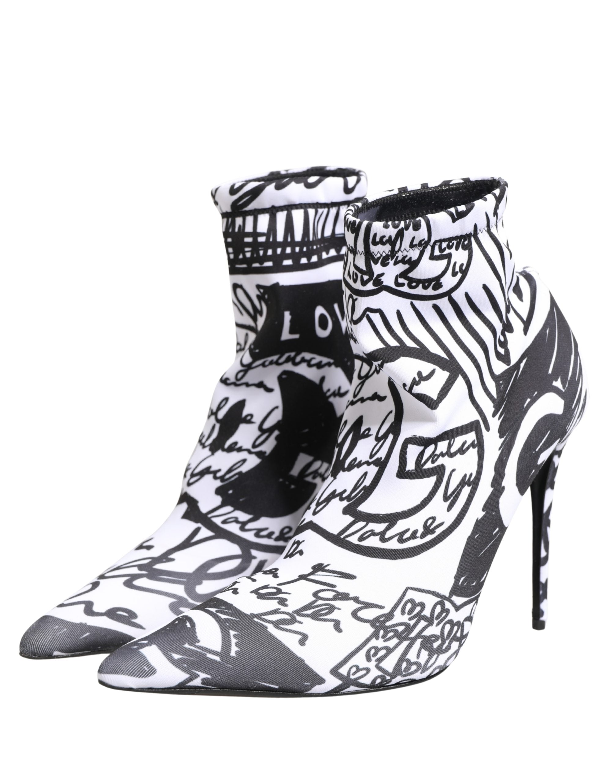 Dolce & Gabbana White Graffiti Stretch Ankle Boots Shoes Dolce & Gabbana