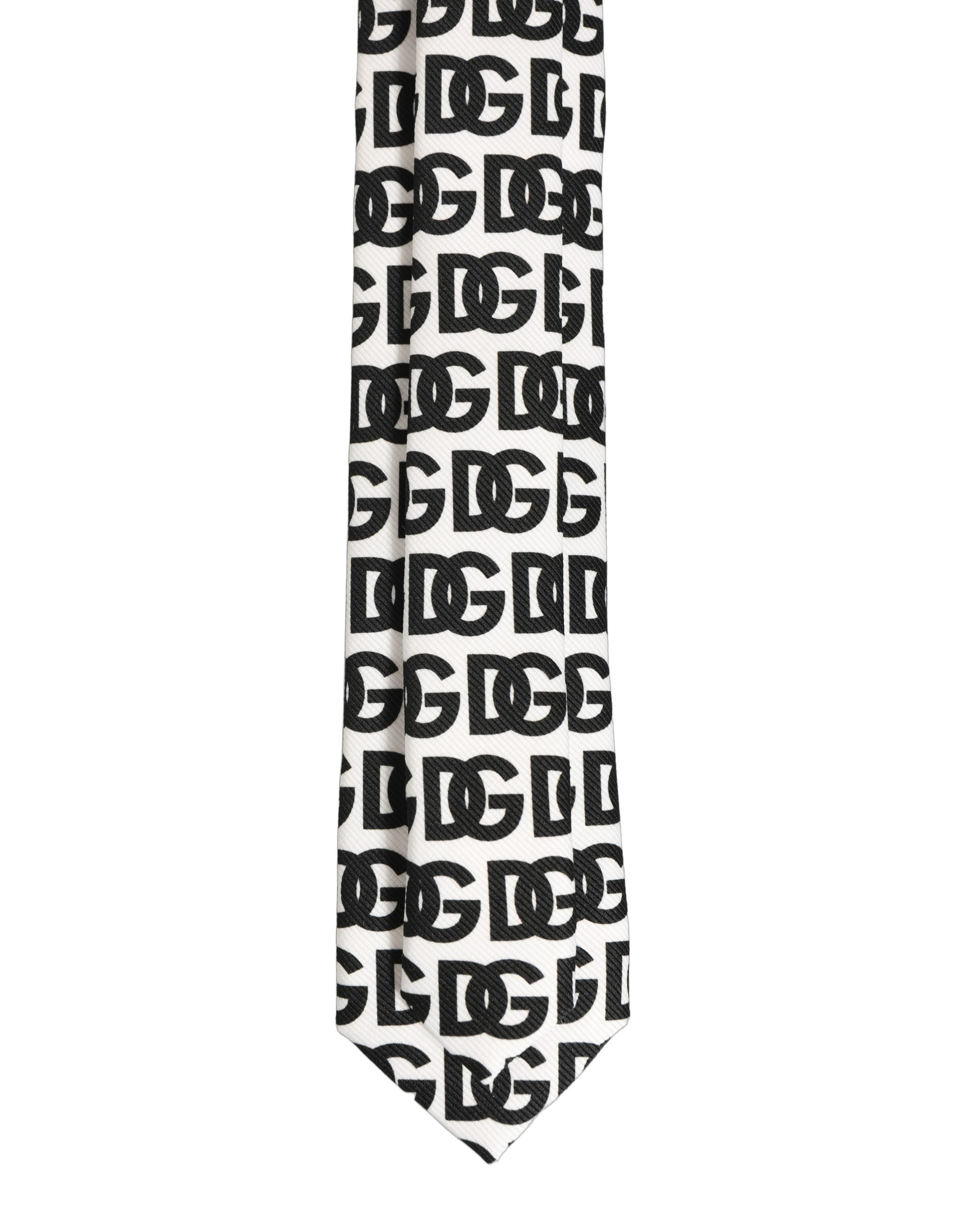Dolce & Gabbana White Black Logo Monogram Wide Adjustable Men Necktie Tie Dolce & Gabbana