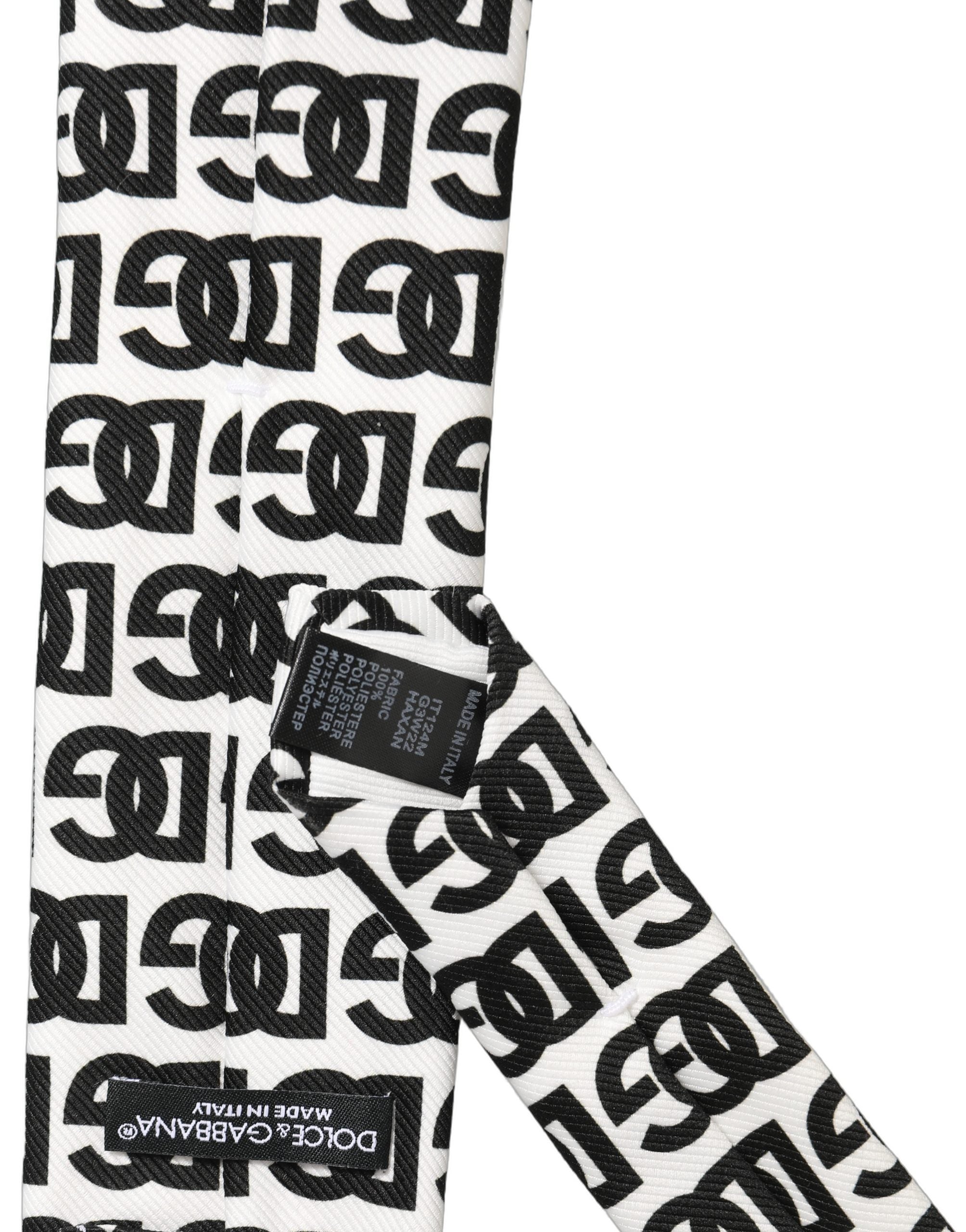 Dolce & Gabbana White Black Logo Monogram Wide Adjustable Men Necktie Tie Dolce & Gabbana