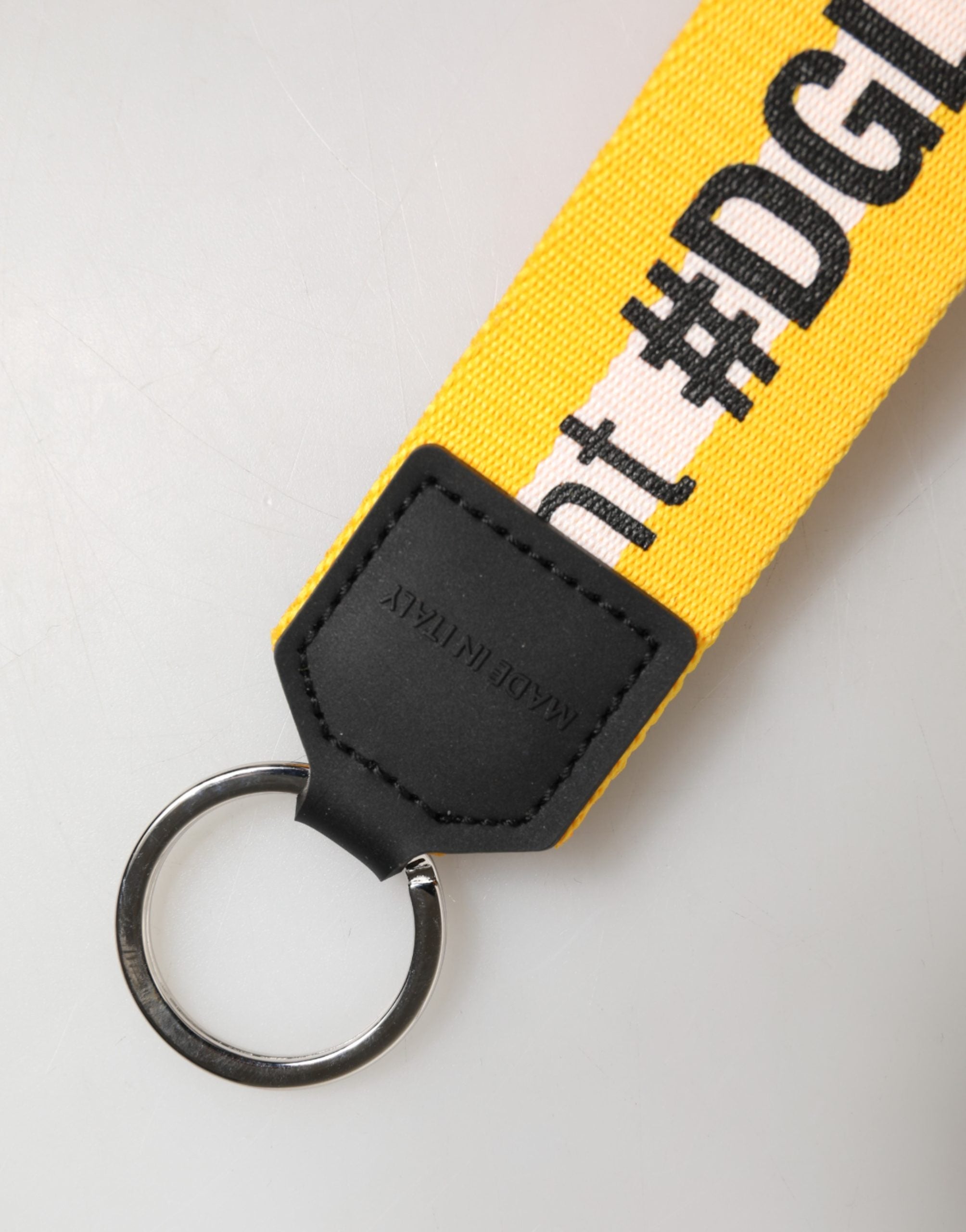 Dolce & Gabbana Yellow Logo Polyester Silver Brass Holder Keychain Keyring Dolce & Gabbana