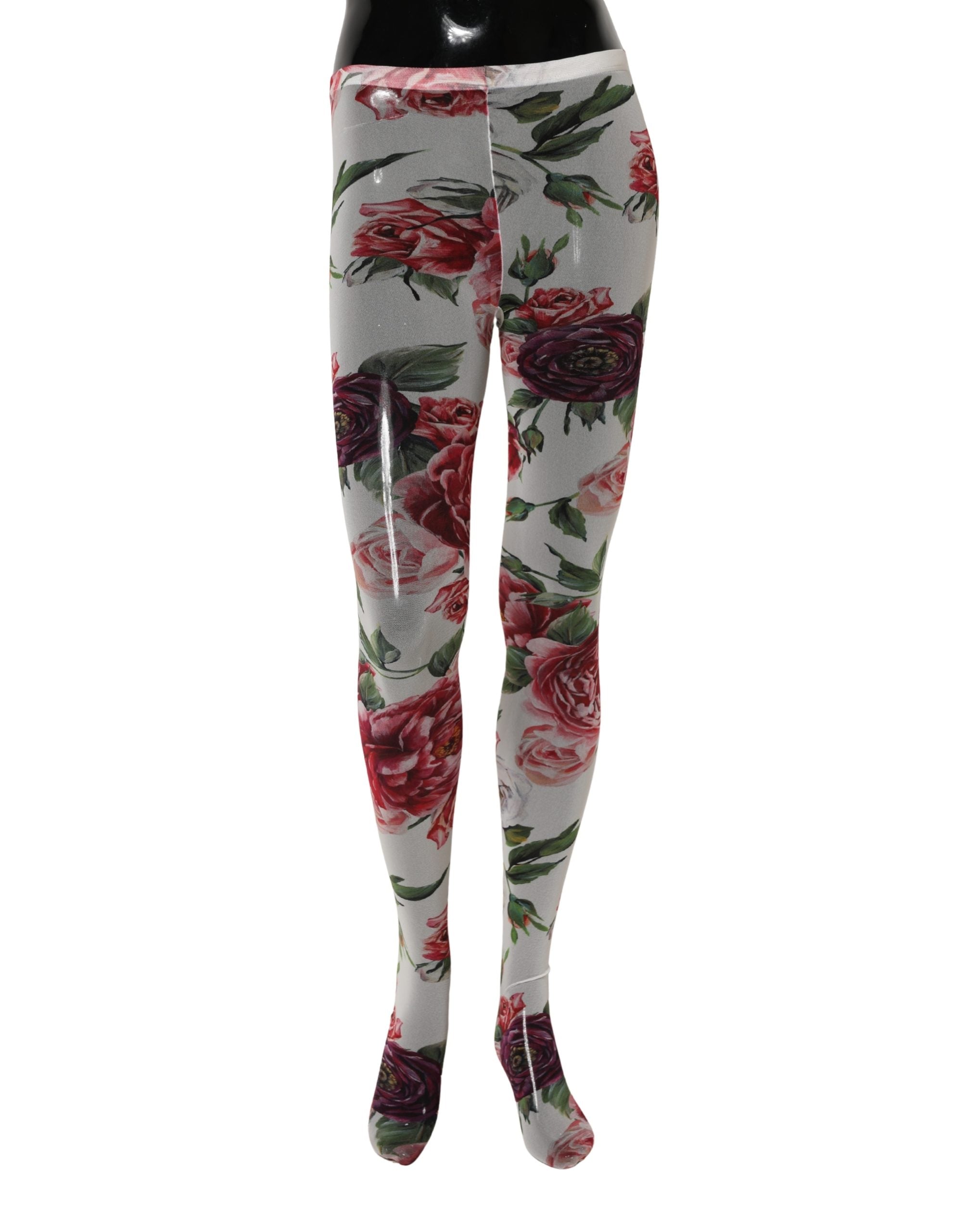 Dolce & Gabbana White Nylon Floral Print Tights Stockings Socks Dolce & Gabbana