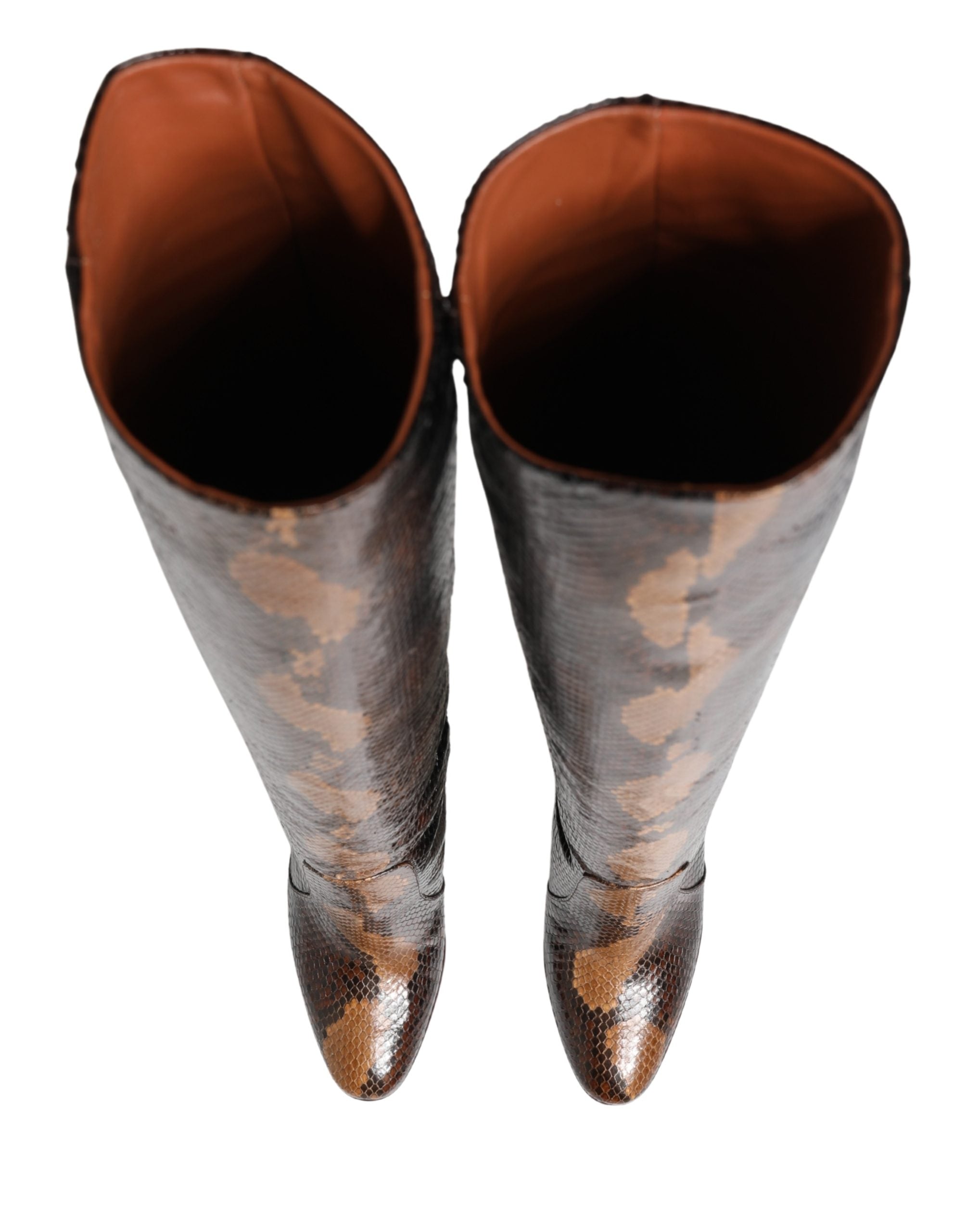 Dolce & Gabbana Brown Exotic Leather Knee High Boots Shoes Dolce & Gabbana