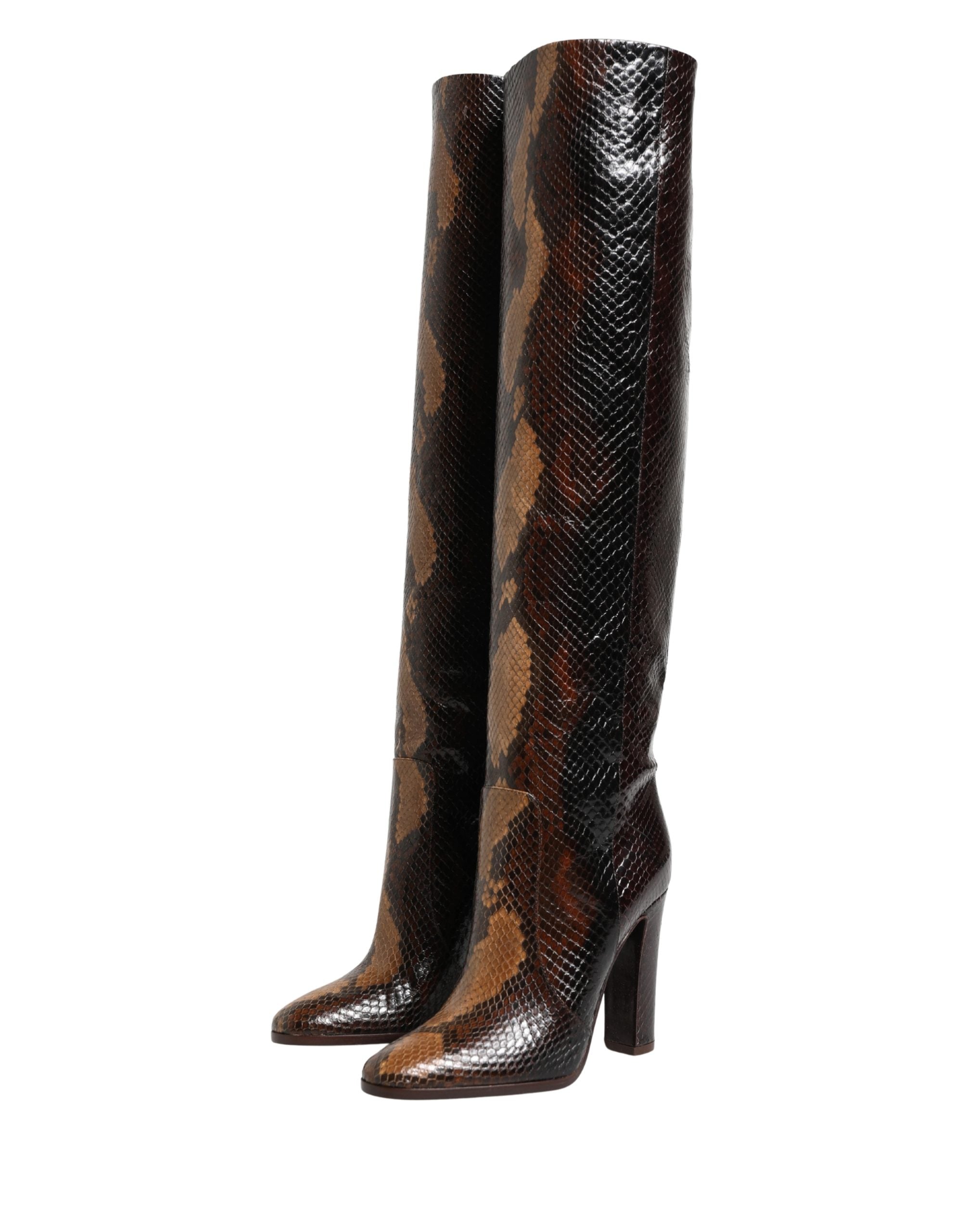 Dolce & Gabbana Brown Exotic Leather Knee High Boots Shoes Dolce & Gabbana