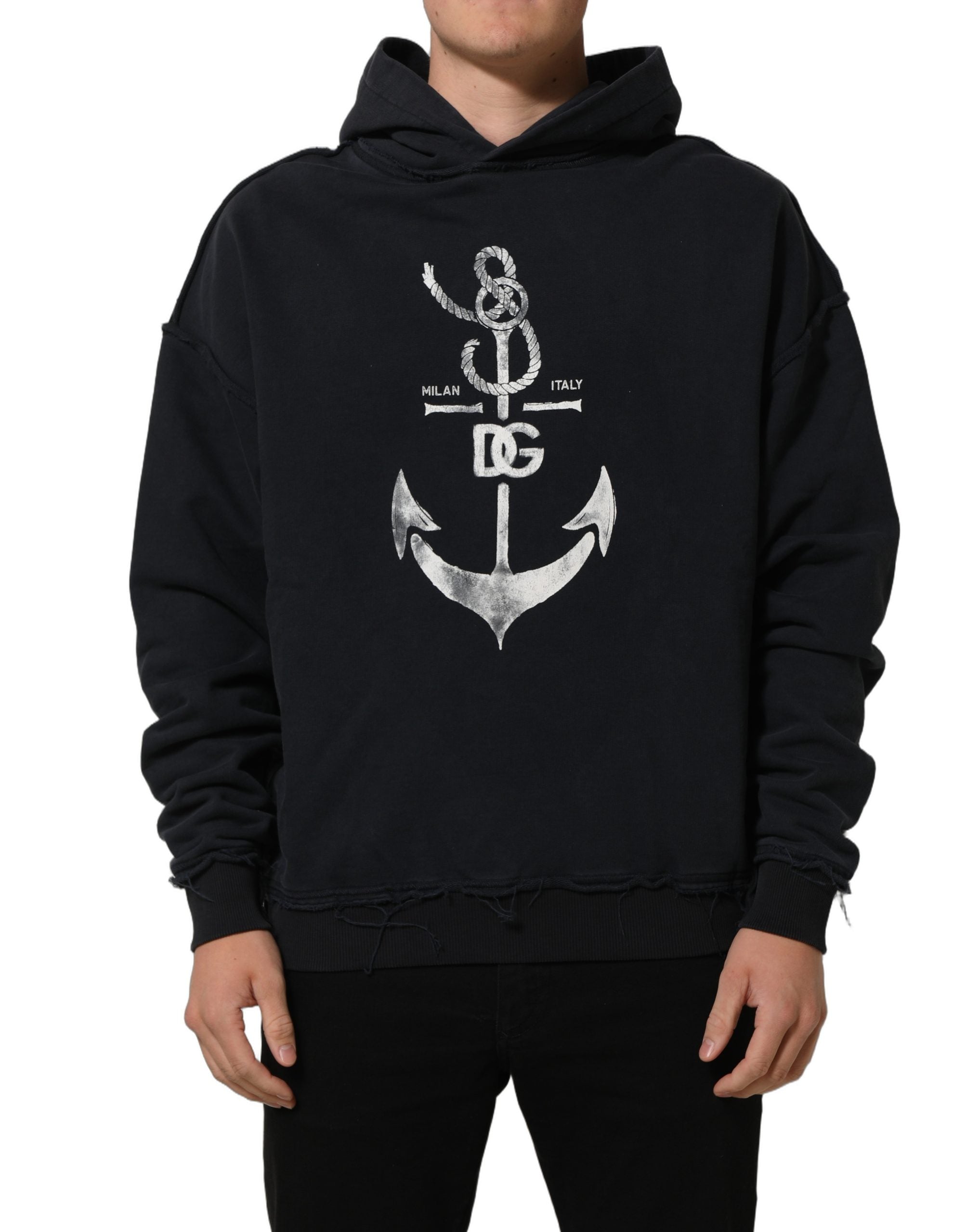 Dolce & Gabbana Black Anchor Print Hooded Sweatshirt Sweater Dolce & Gabbana