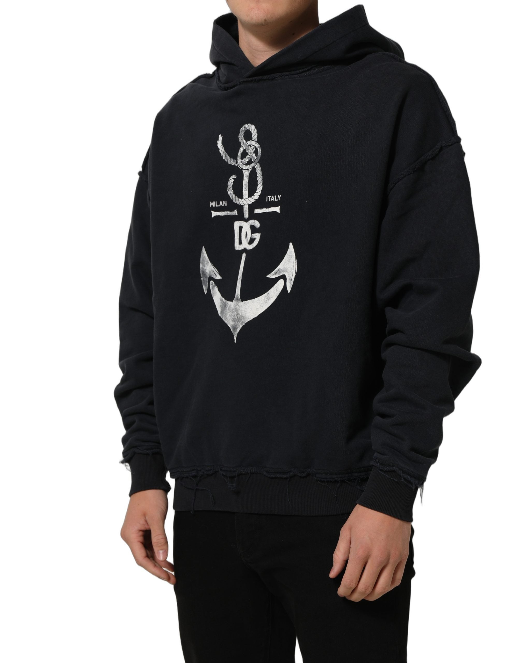 Dolce & Gabbana Black Anchor Print Hooded Sweatshirt Sweater Dolce & Gabbana