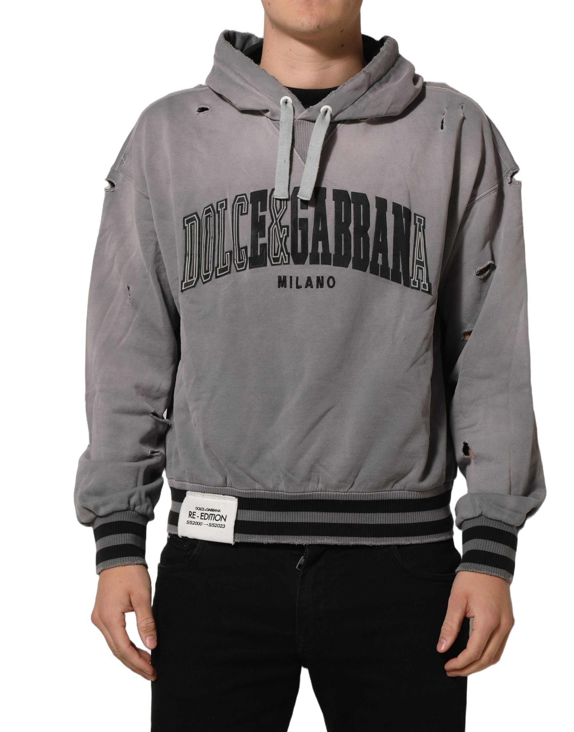 Dolce & Gabbana Gray Graphic Hooded Sweatshirt Men Sweater Dolce & Gabbana